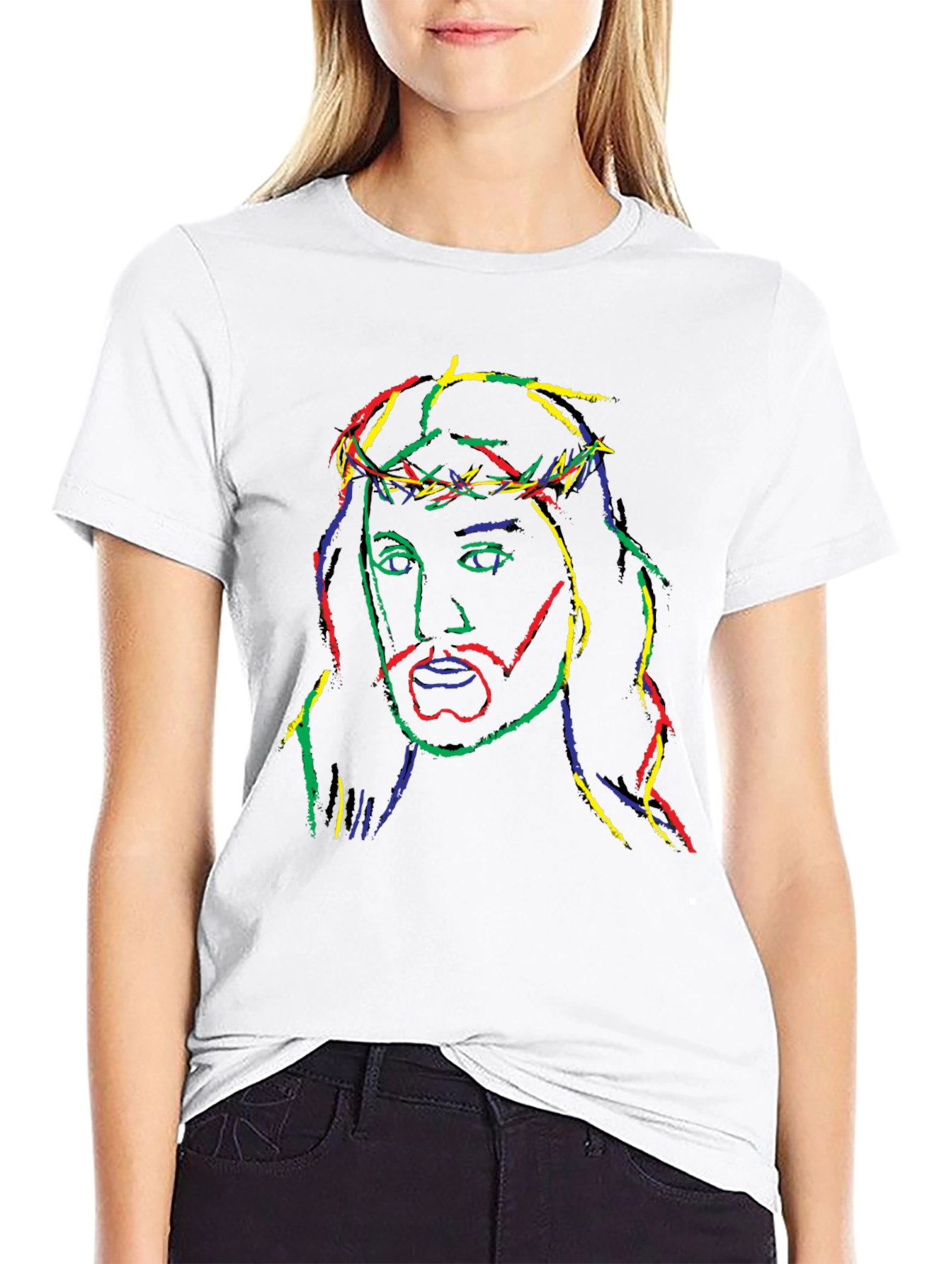 Neon Jesus Graphic Tee - Black Cotton Blend T-Shirt