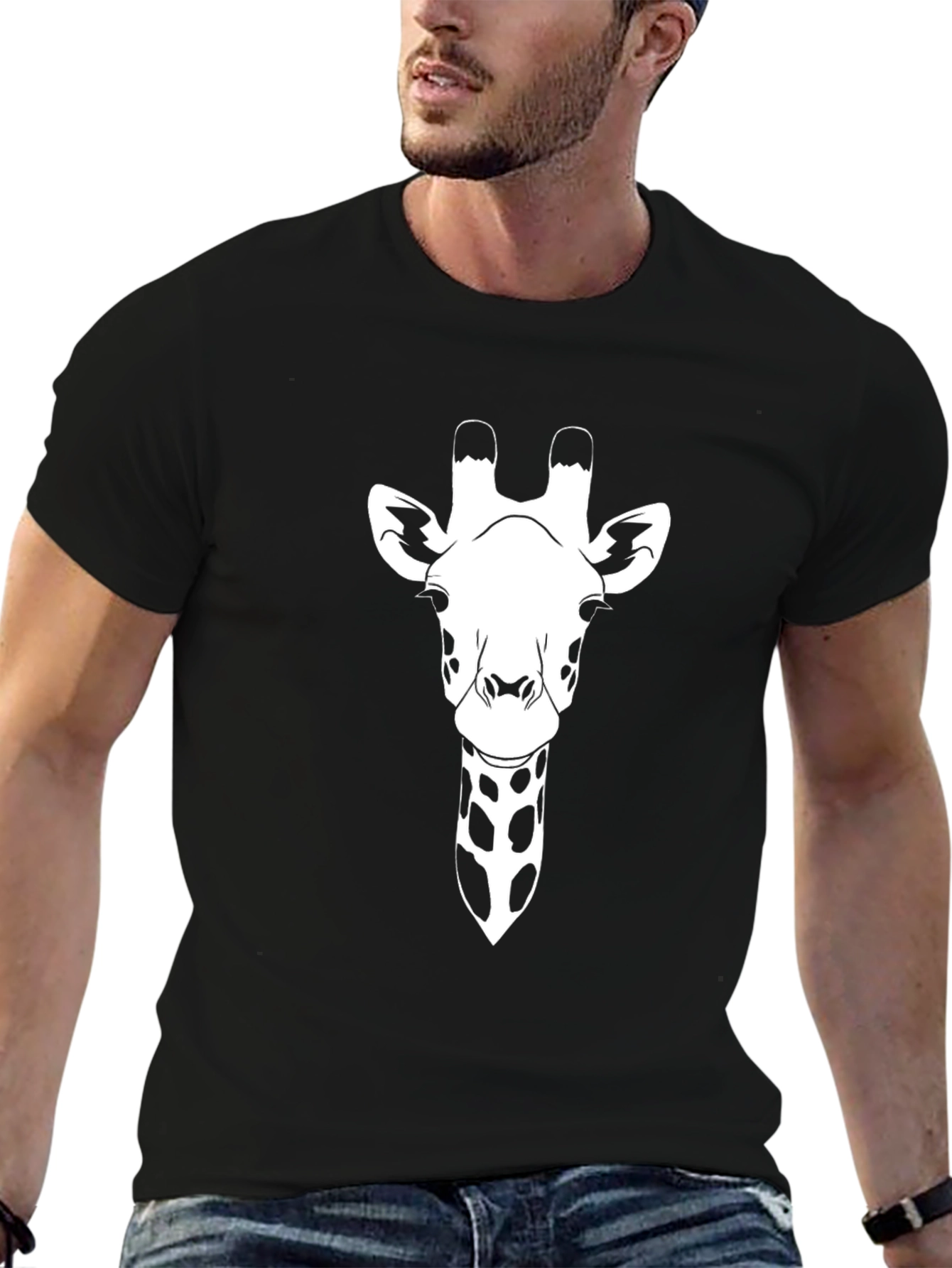Giraffe Graphic Tee - Black Cotton T-Shirt