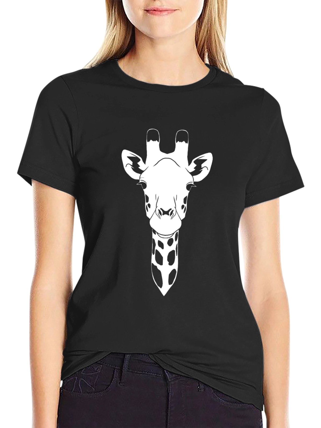 Giraffe Graphic Tee - Black Cotton T-Shirt