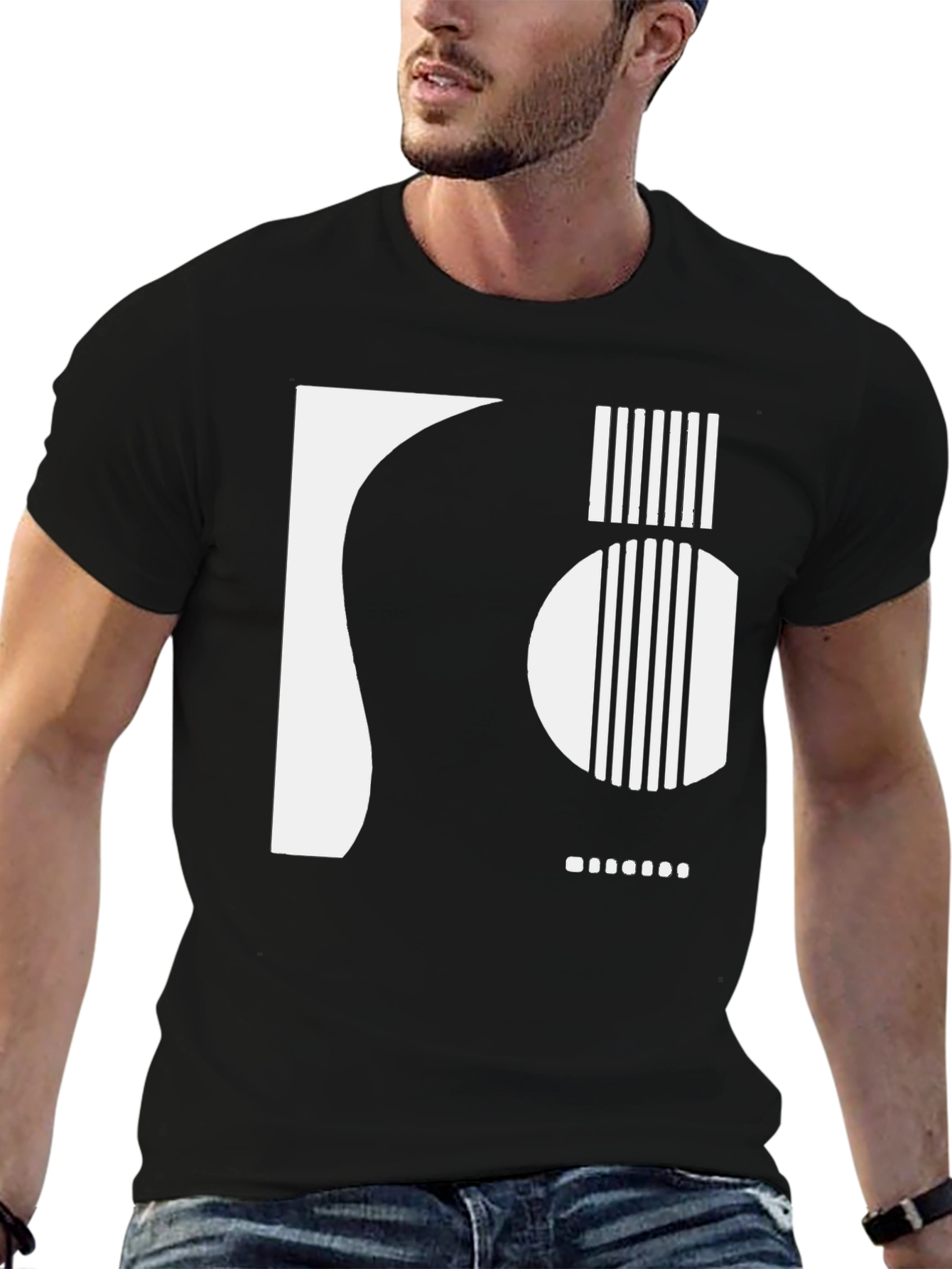 Abstract Guitar Graphic Tee - Black Cotton Shirt
