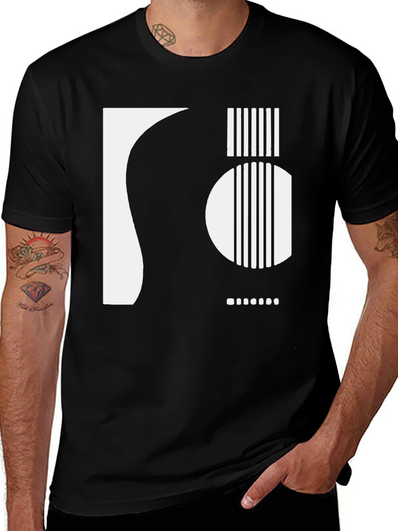 Abstract Guitar Graphic Tee - Black Cotton Shirt