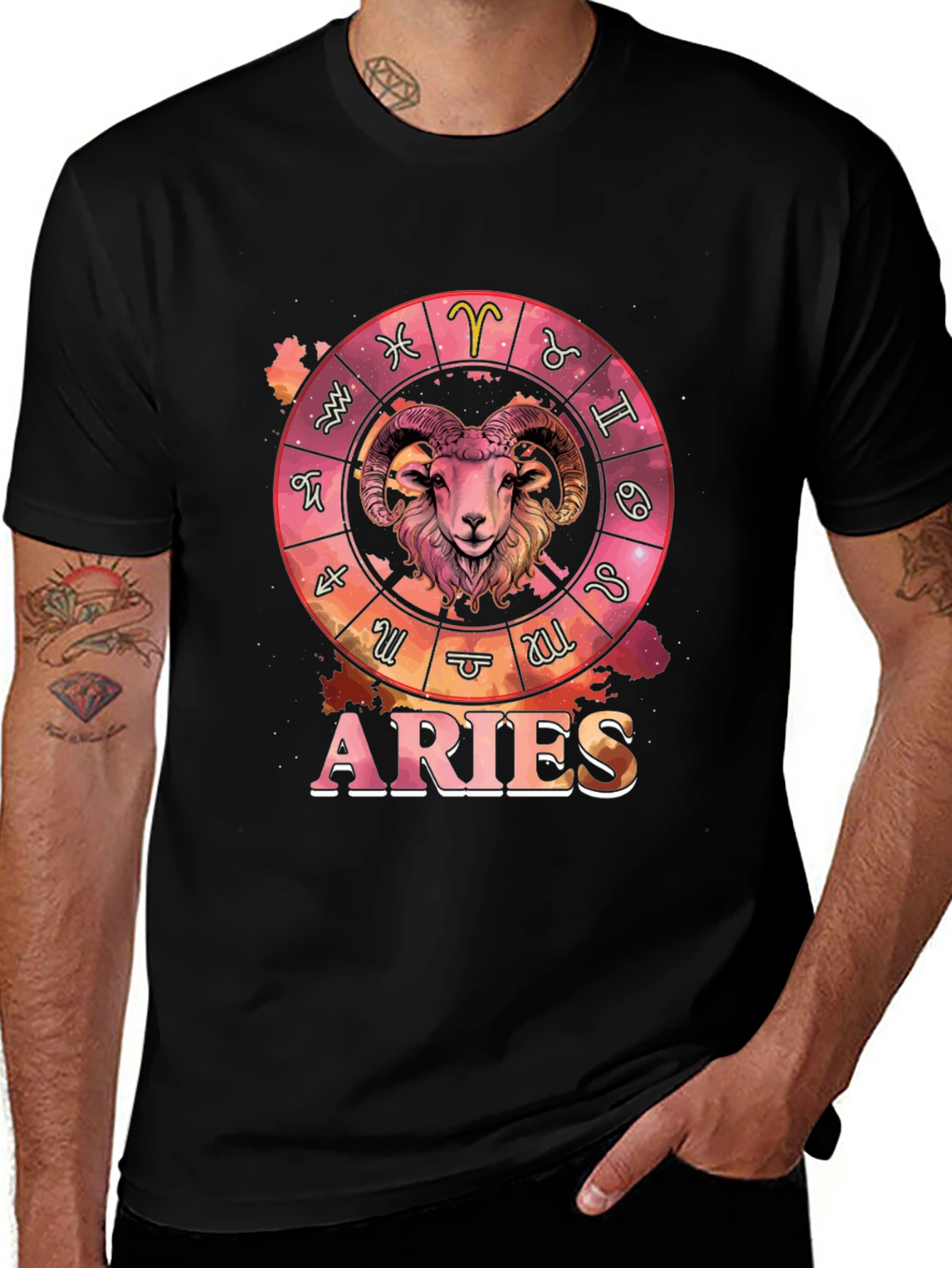 Aries Zodiac Graphic Tee - Black