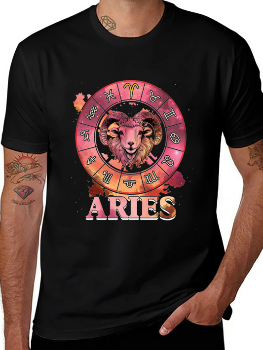 Aries Zodiac Graphic Tee - Black