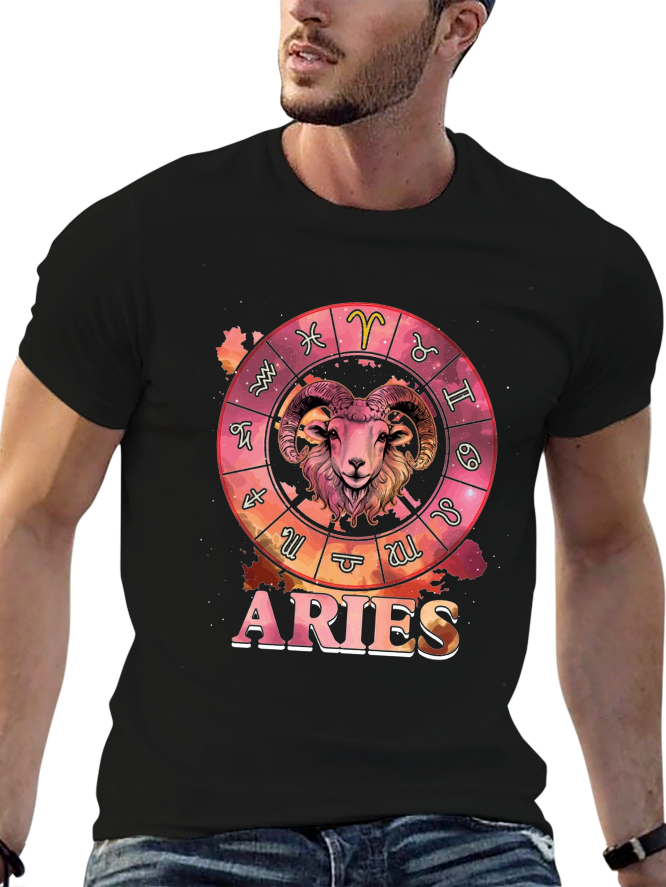 Aries Zodiac Graphic Tee - Black