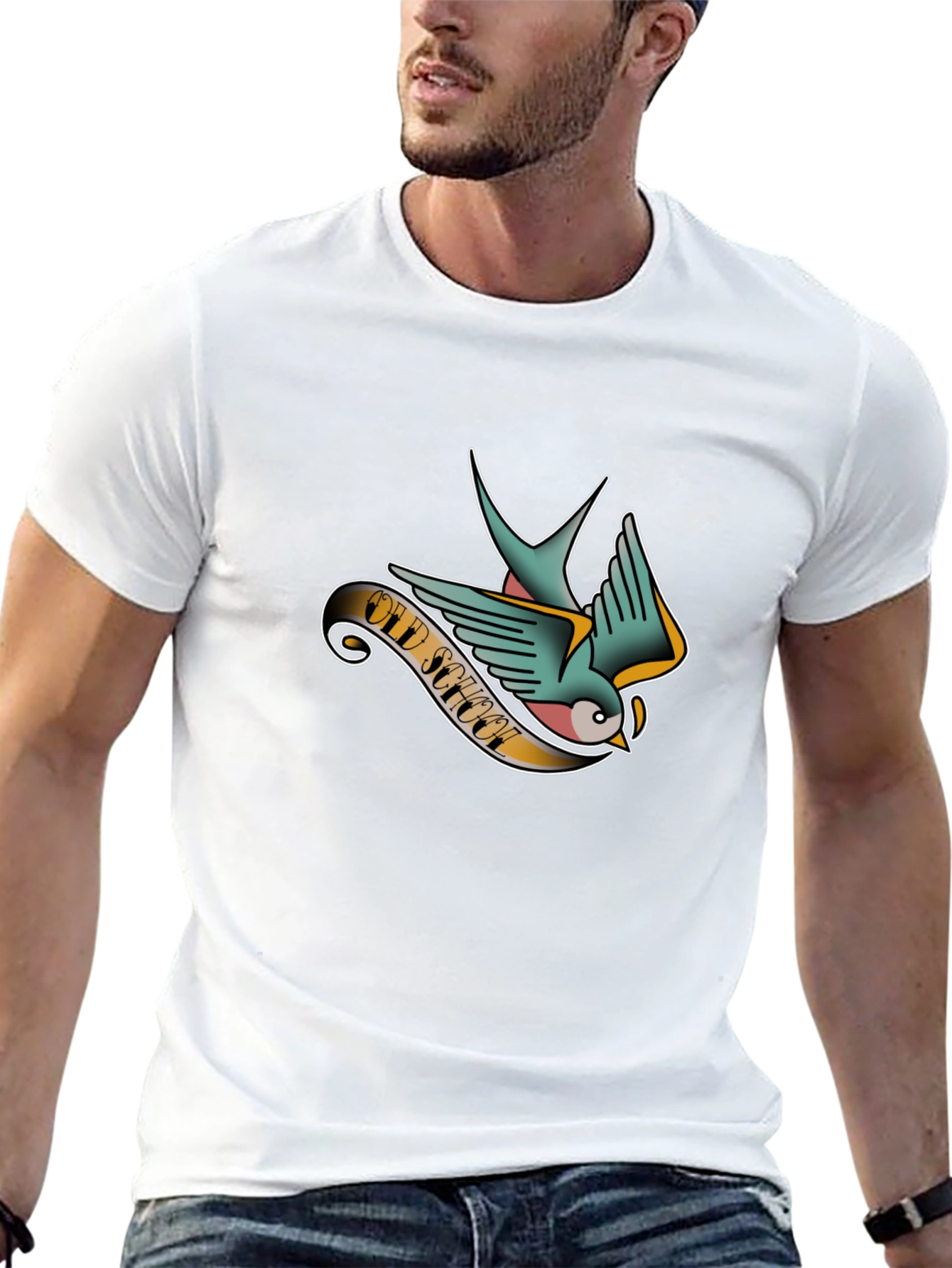 Old School Tattoo Style Swallow Graphic Tee - Black