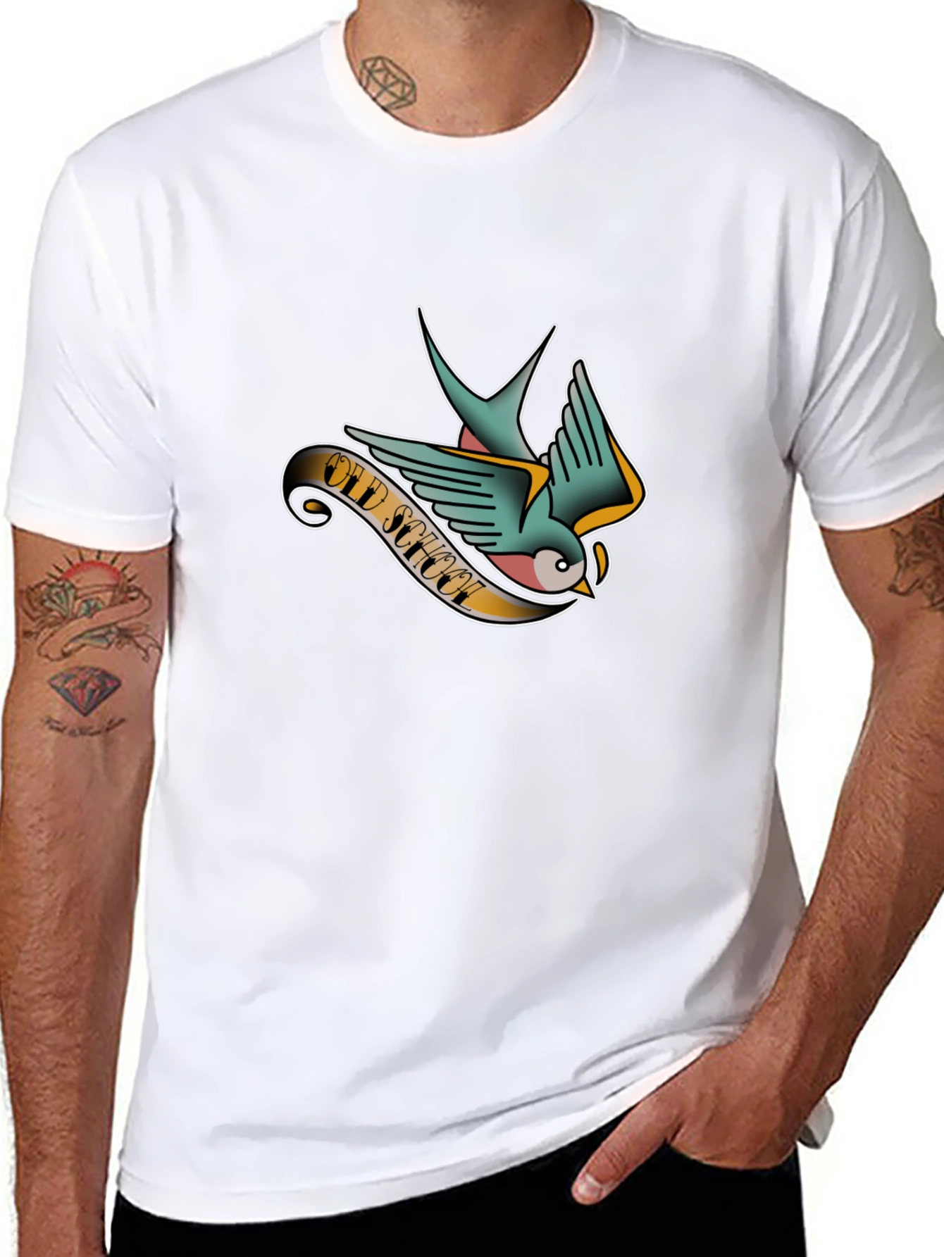 Old School Tattoo Style Swallow Graphic Tee - Black