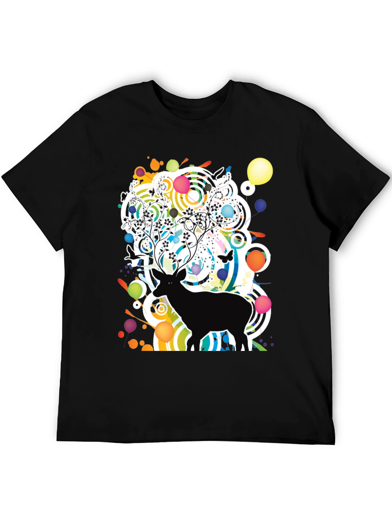 Artistic Deer Graphic Tee - Modern Black T-Shirt