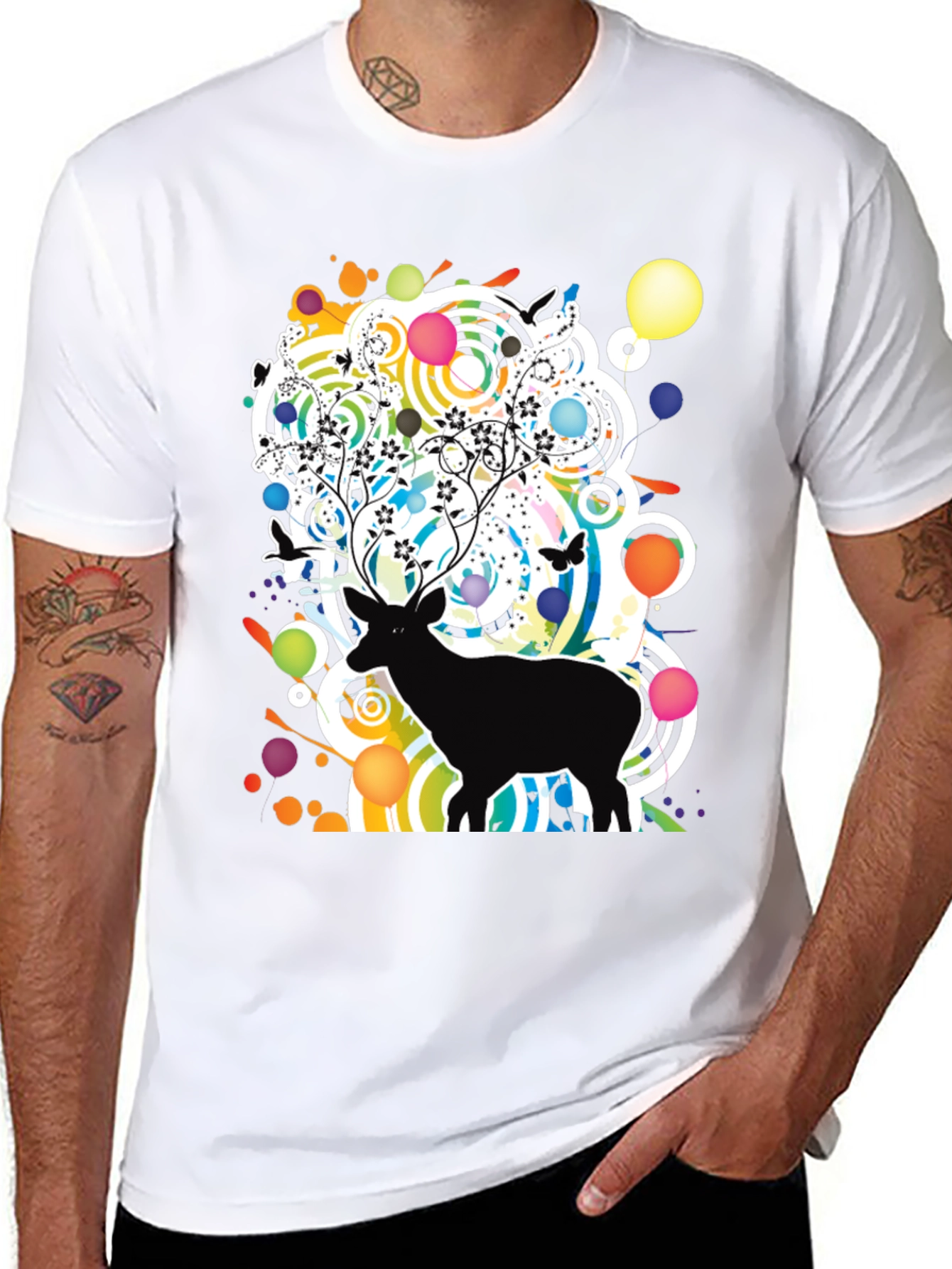 Artistic Deer Graphic Tee - Modern Black T-Shirt