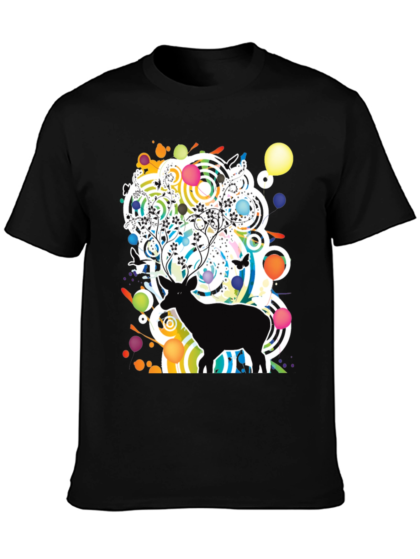 Artistic Deer Graphic Tee - Modern Black T-Shirt