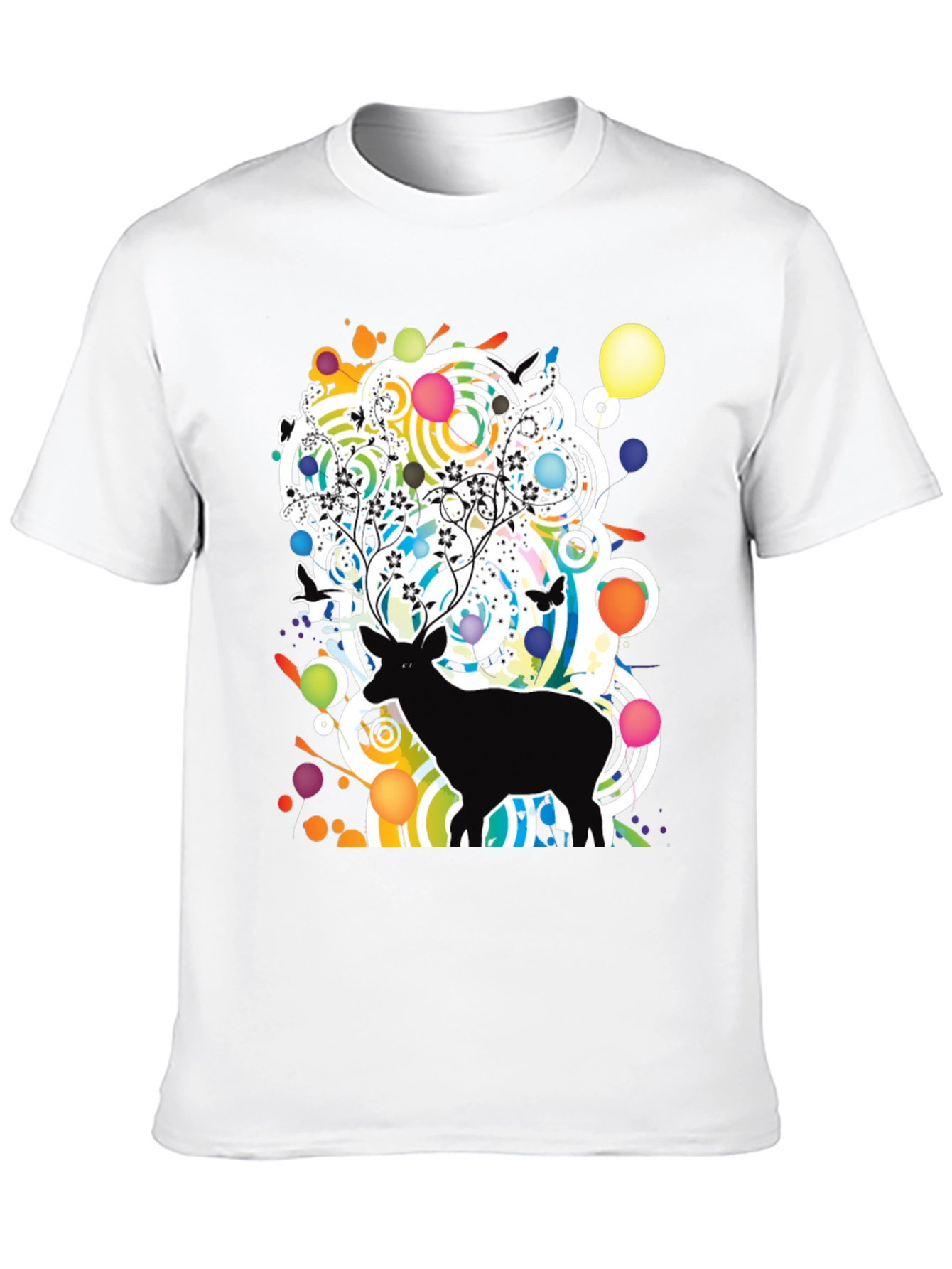 Artistic Deer Graphic Tee - Modern Black T-Shirt