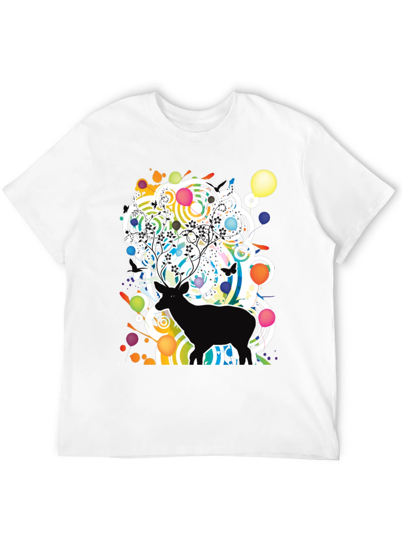 Artistic Deer Graphic Tee - Modern Black T-Shirt