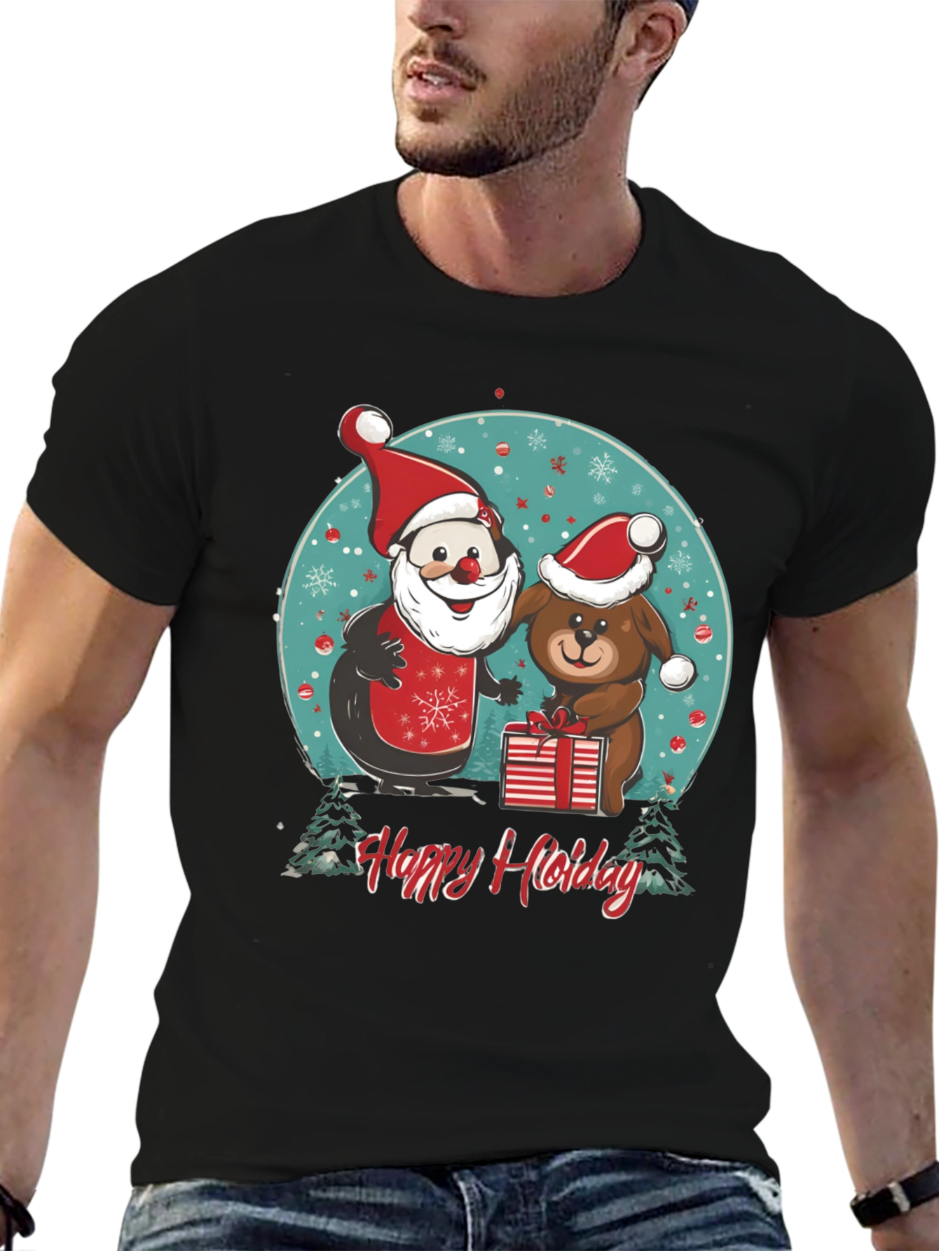 Festive Holiday Santa & Dog T-Shirt