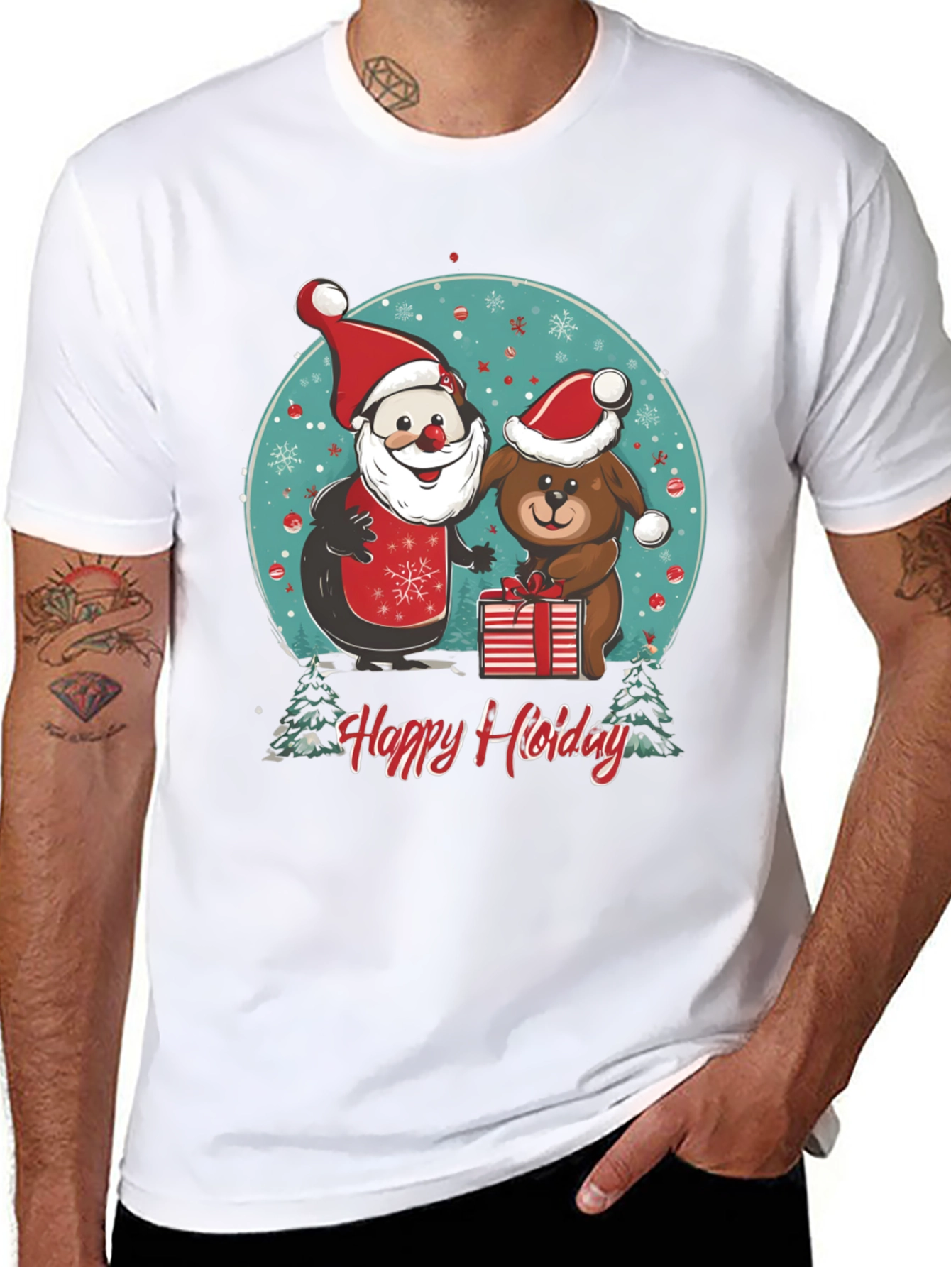 Festive Holiday Santa & Dog T-Shirt
