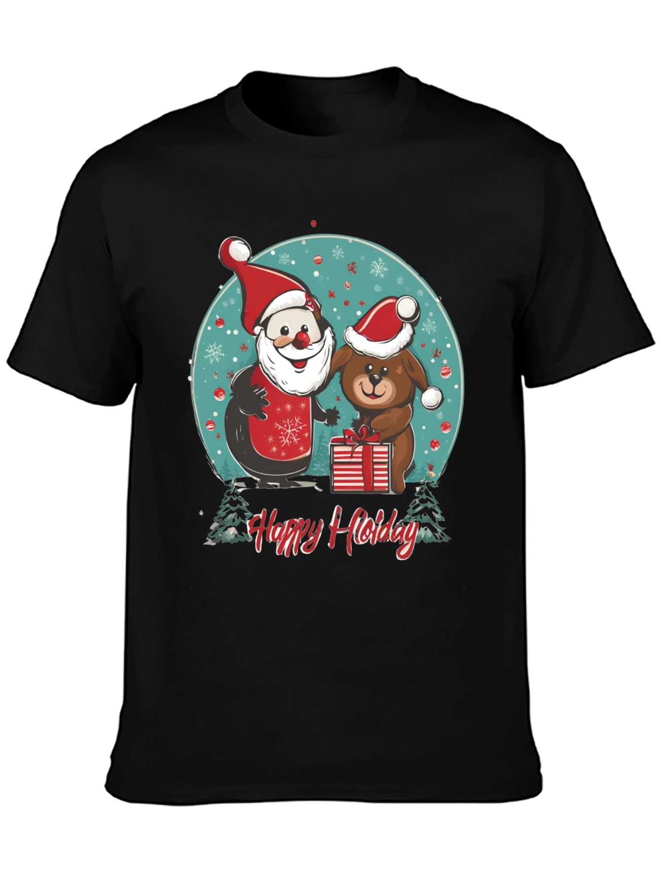 Festive Holiday Santa & Dog T-Shirt