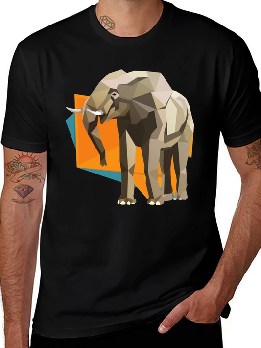Geometric Elephant Graphic Tee - Modern Artistic Design