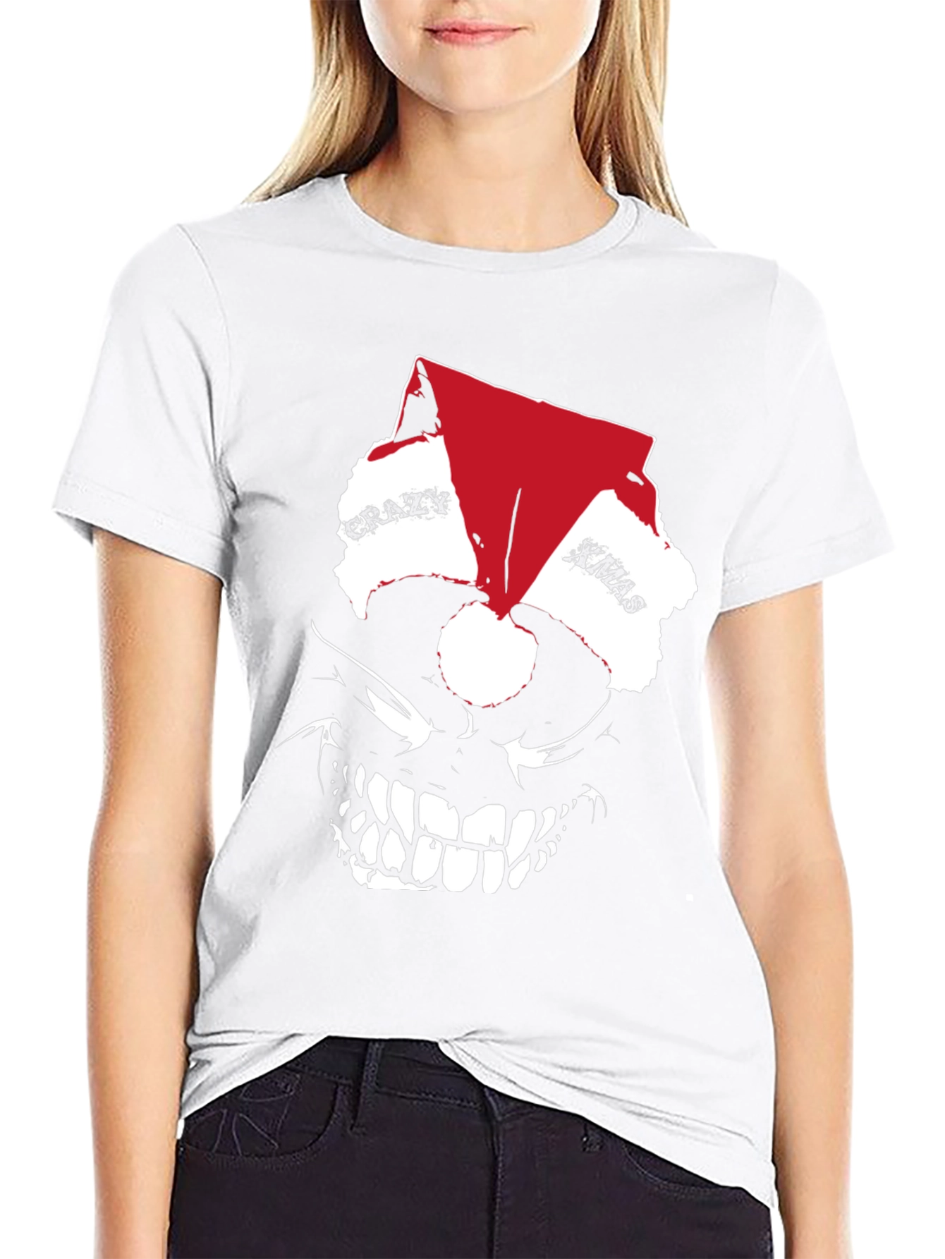 Crazy Xmas Skull Graphic T-Shirt - Holiday Style