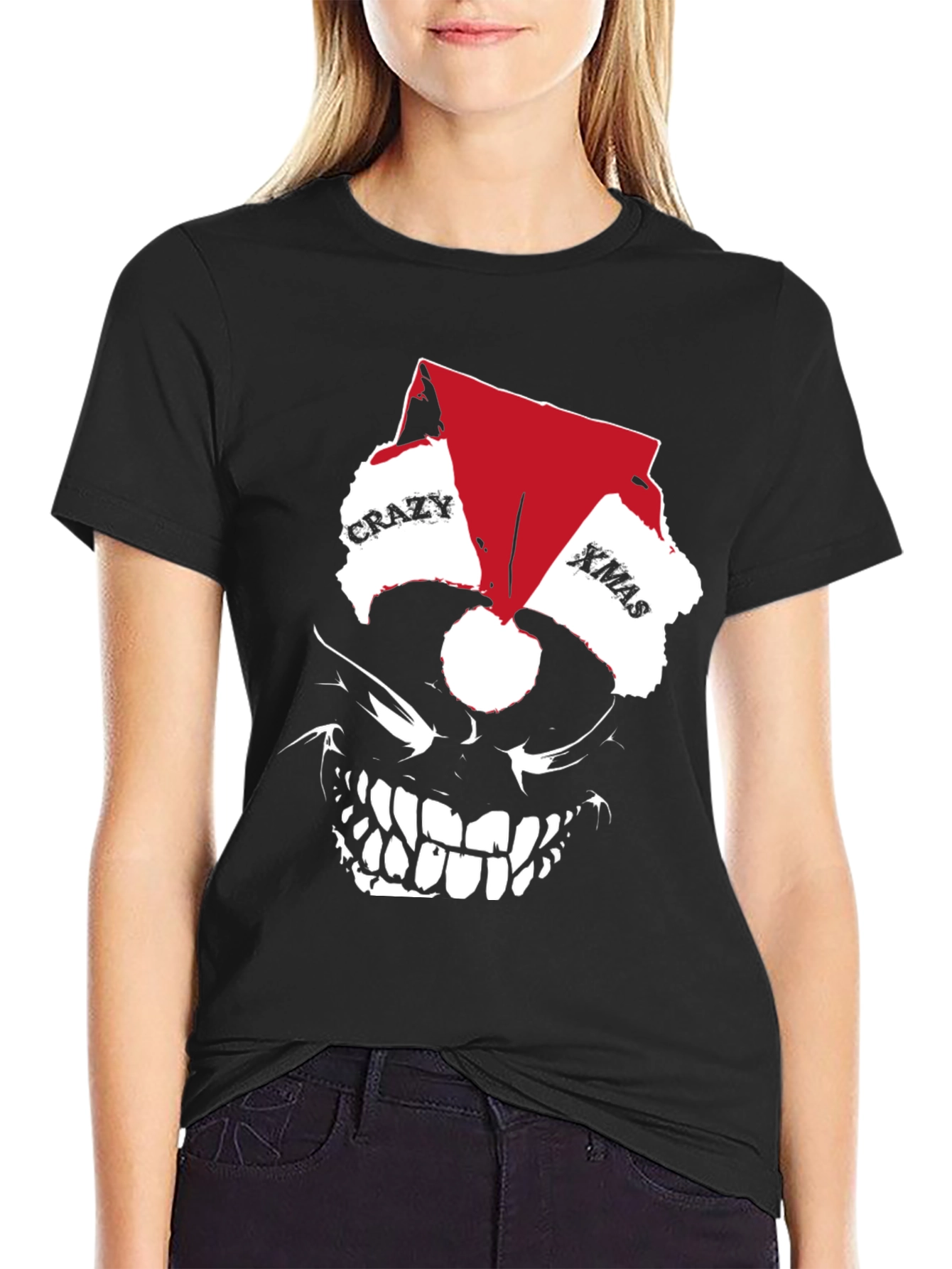 Crazy Xmas Skull Graphic T-Shirt - Holiday Style
