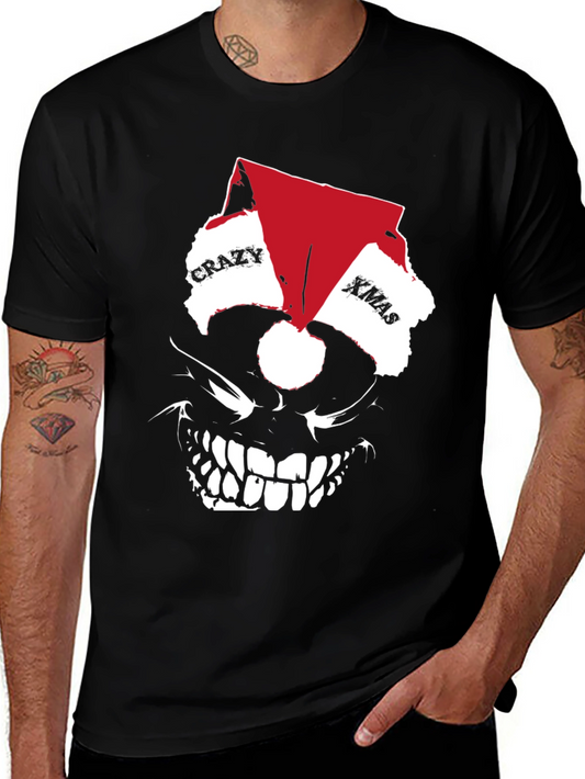 Crazy Xmas Skull Graphic T-Shirt - Holiday Style