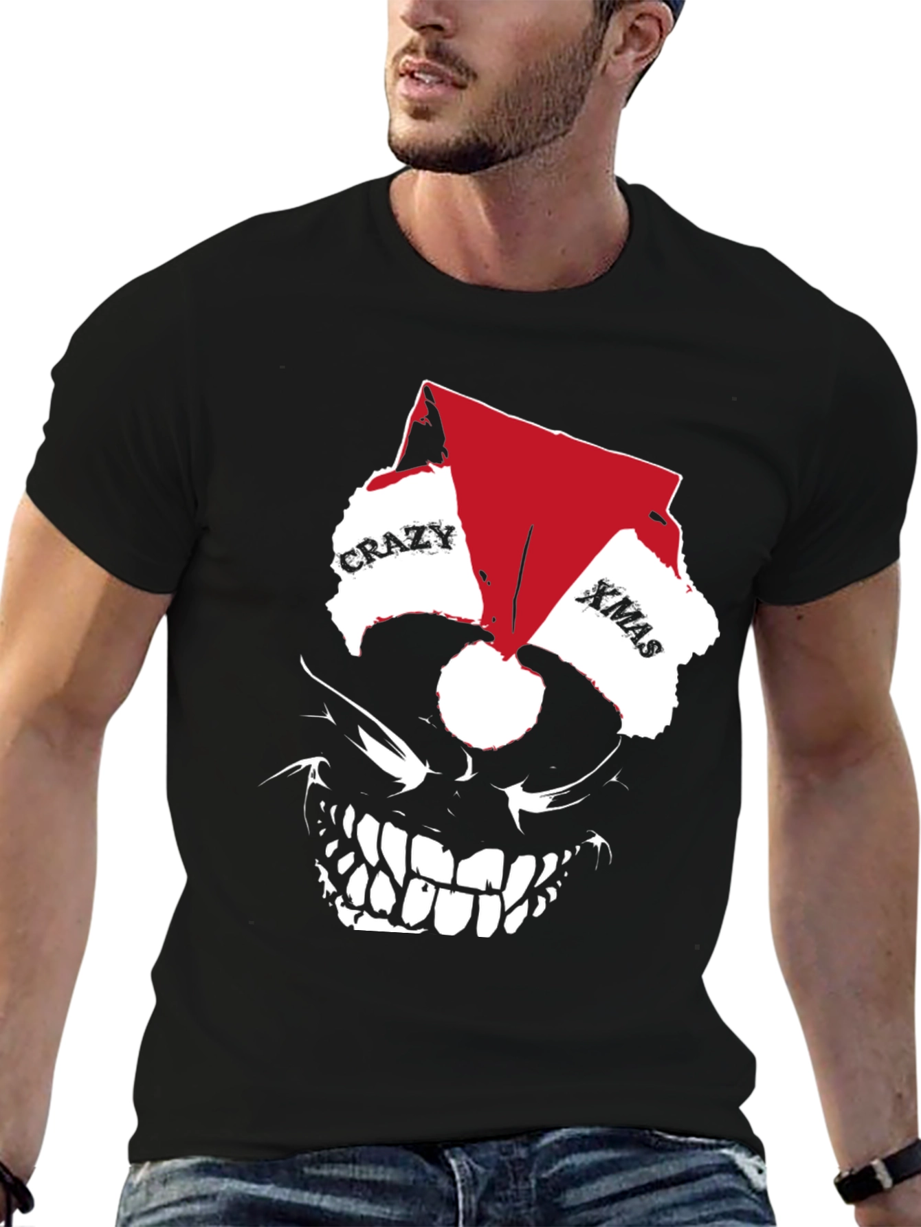 Crazy Xmas Skull Graphic T-Shirt - Holiday Style