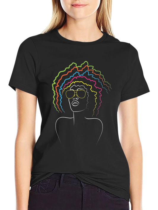Afro Line Art Graphic Tee - Cool & Stylish Black T-Shirt
