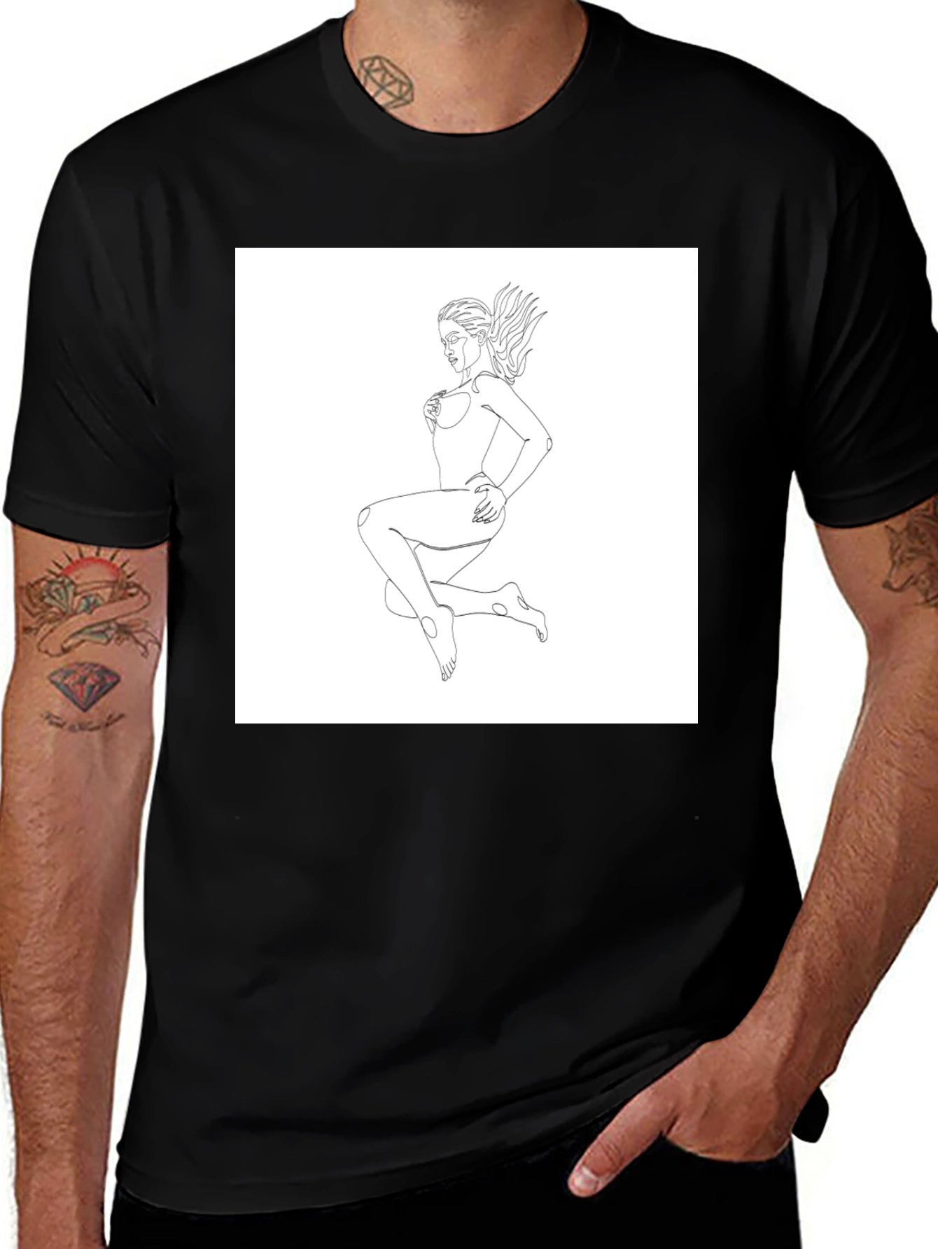 Minimalist Line Art Womans T-Shirt - Black