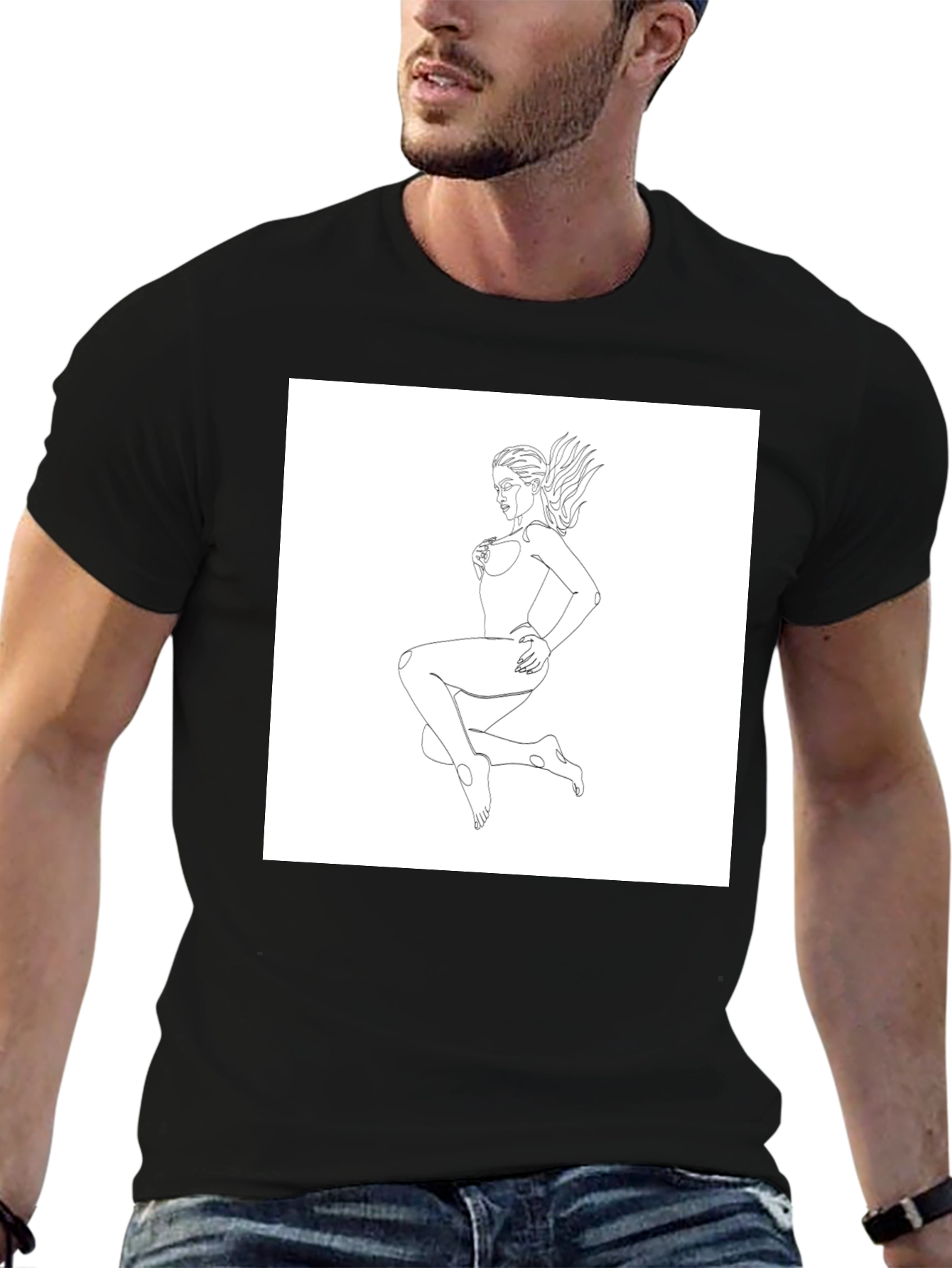 Minimalist Line Art Womans T-Shirt - Black