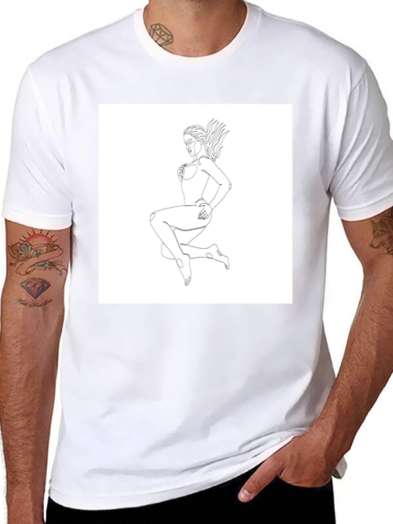 Minimalist Line Art Womans T-Shirt - Black