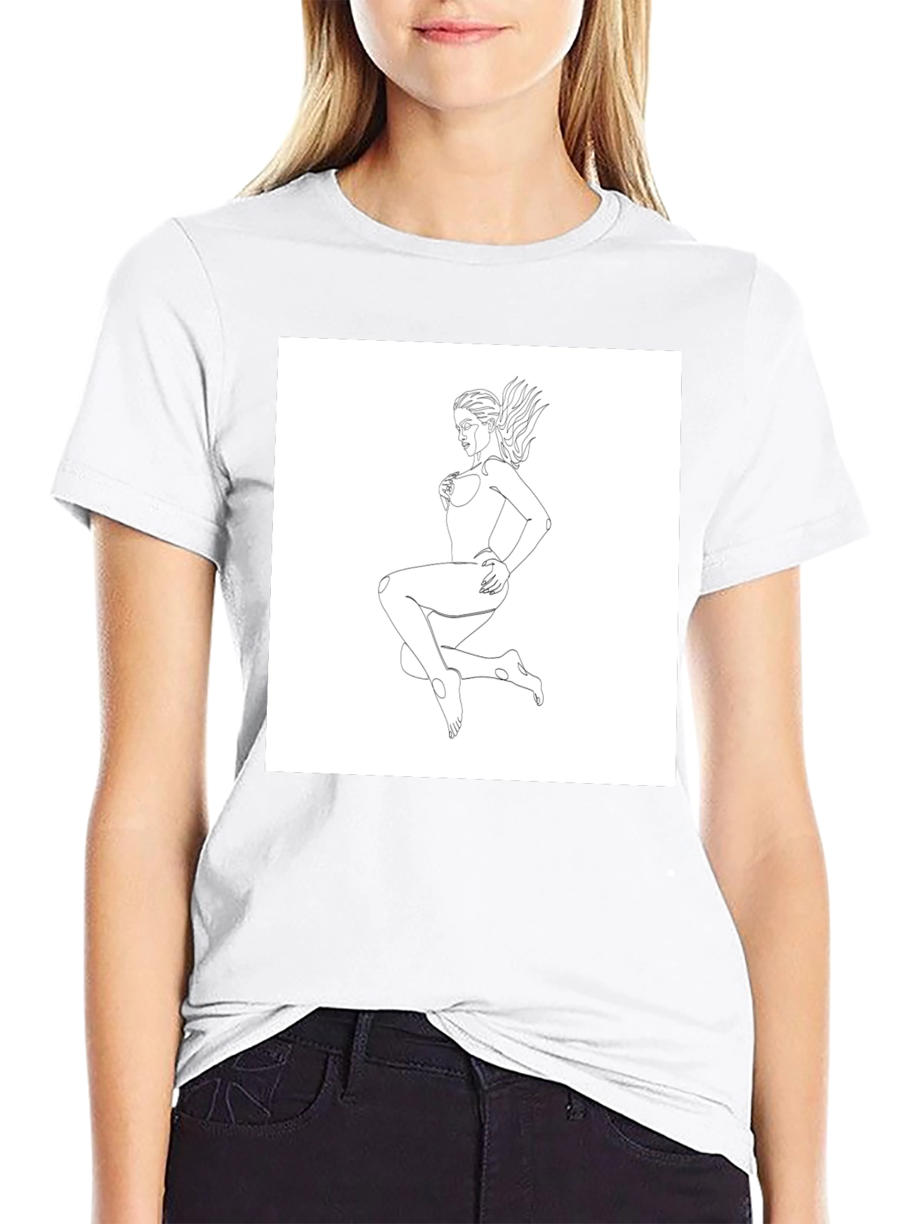 Minimalist Line Art Womans T-Shirt - Black
