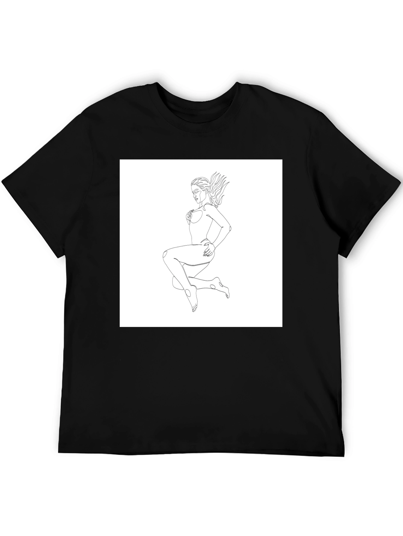 Minimalist Line Art Womans T-Shirt - Black