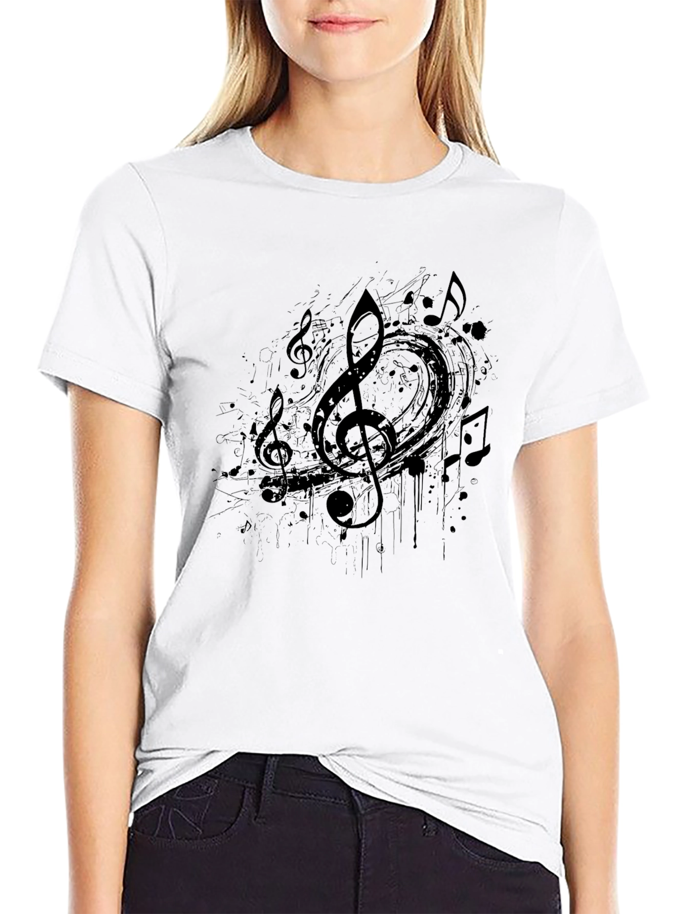 Black Music Notes Graphic Print Mens T-Shirt