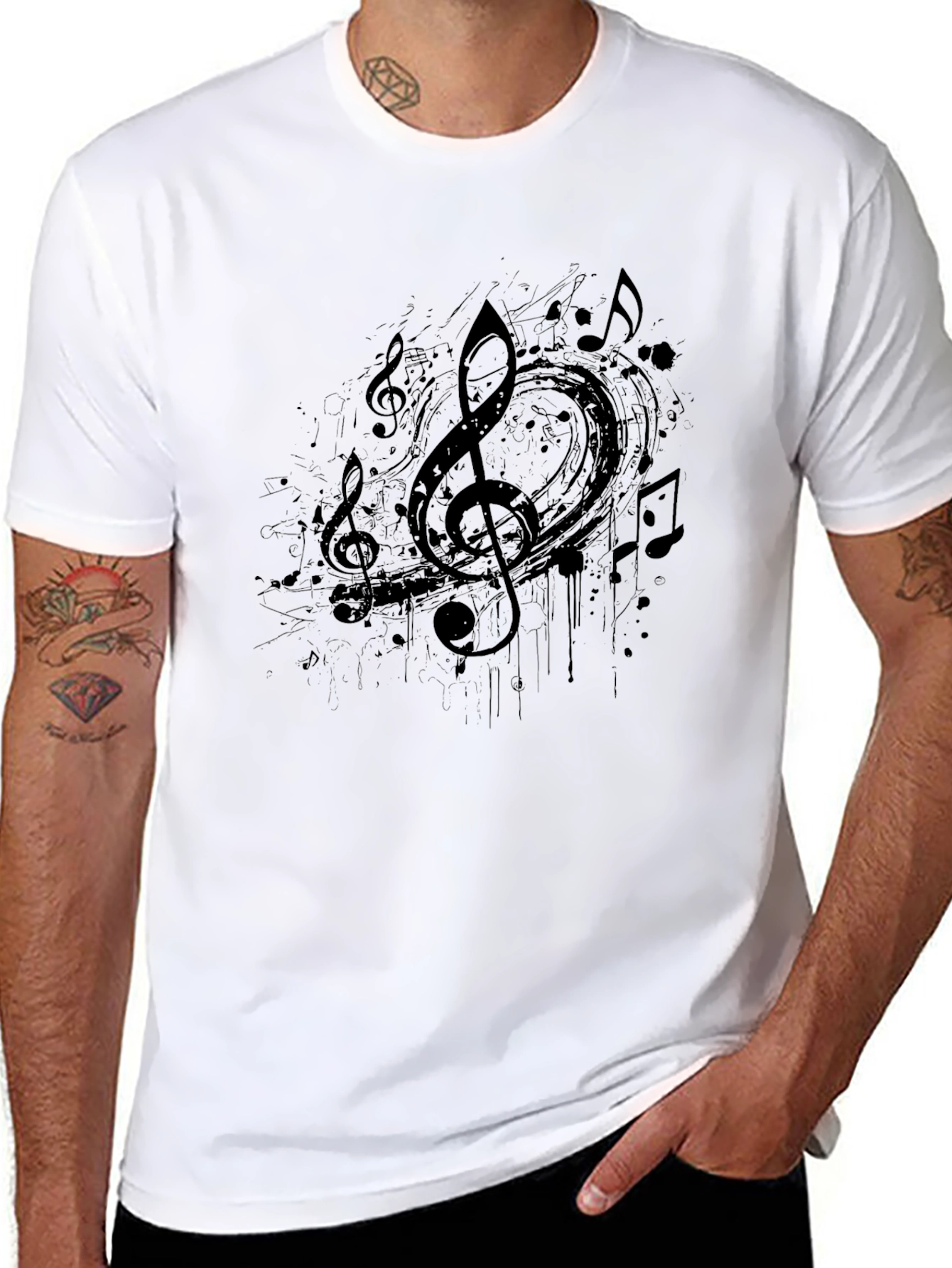 Black Music Notes Graphic Print Mens T-Shirt