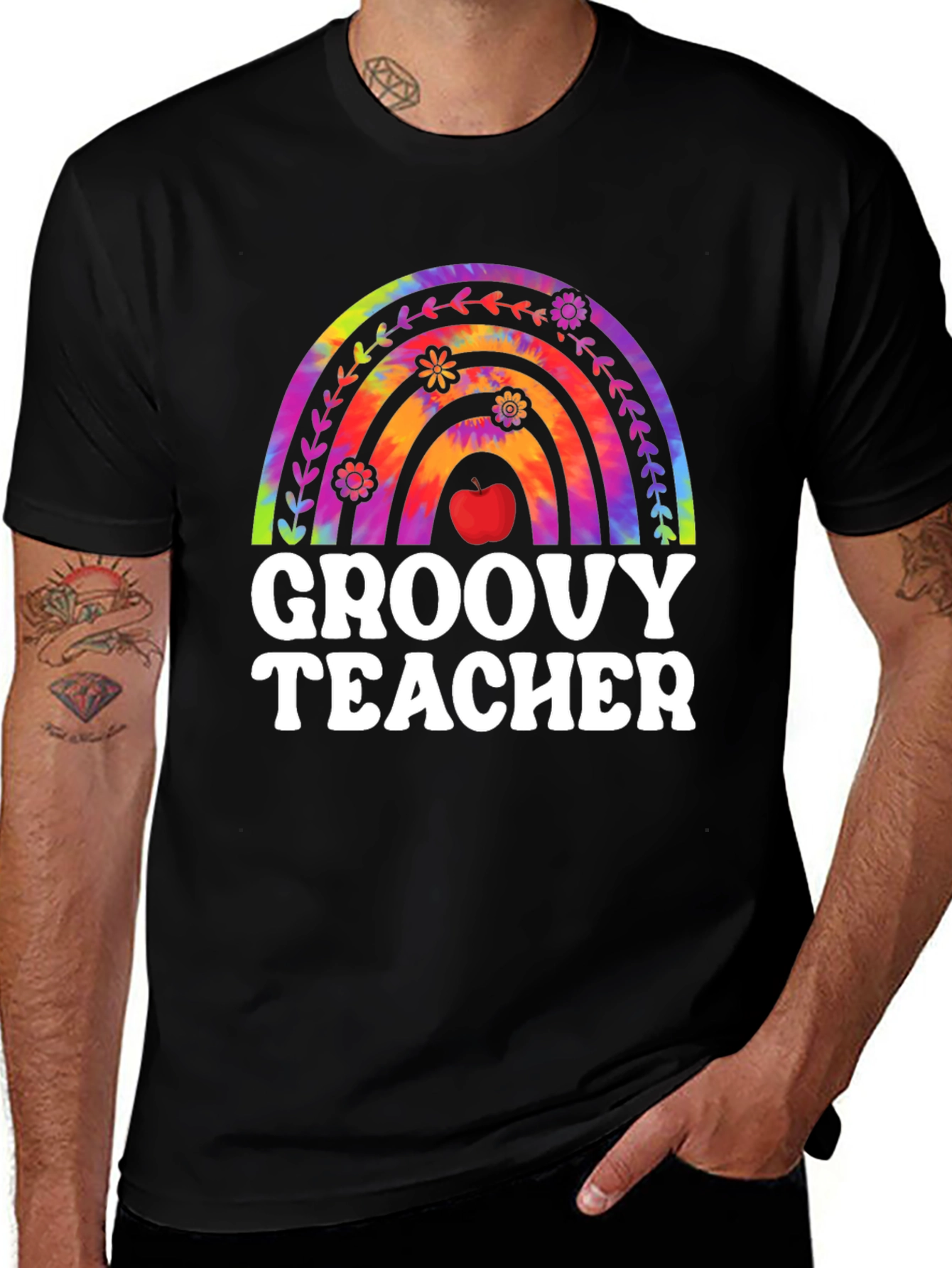 Groovy Teacher Rainbow Graphic Tee