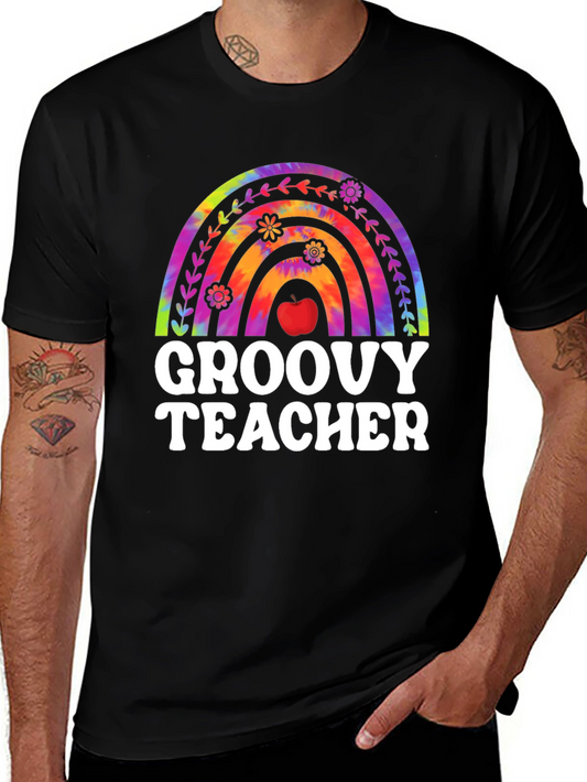 Groovy Teacher Rainbow Graphic Tee