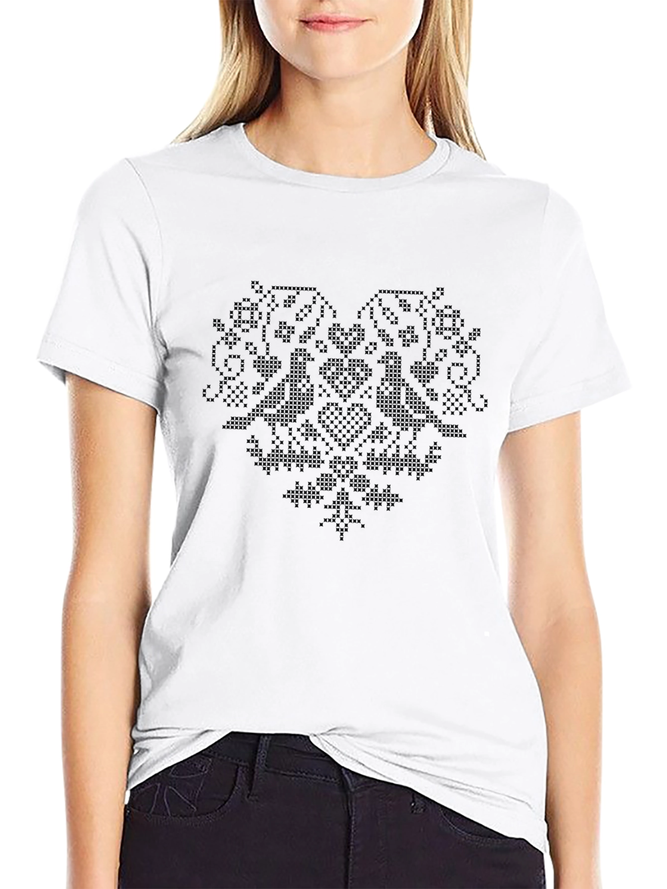Embroidered Heart Graphic Tee - Unisex Black T-Shirt