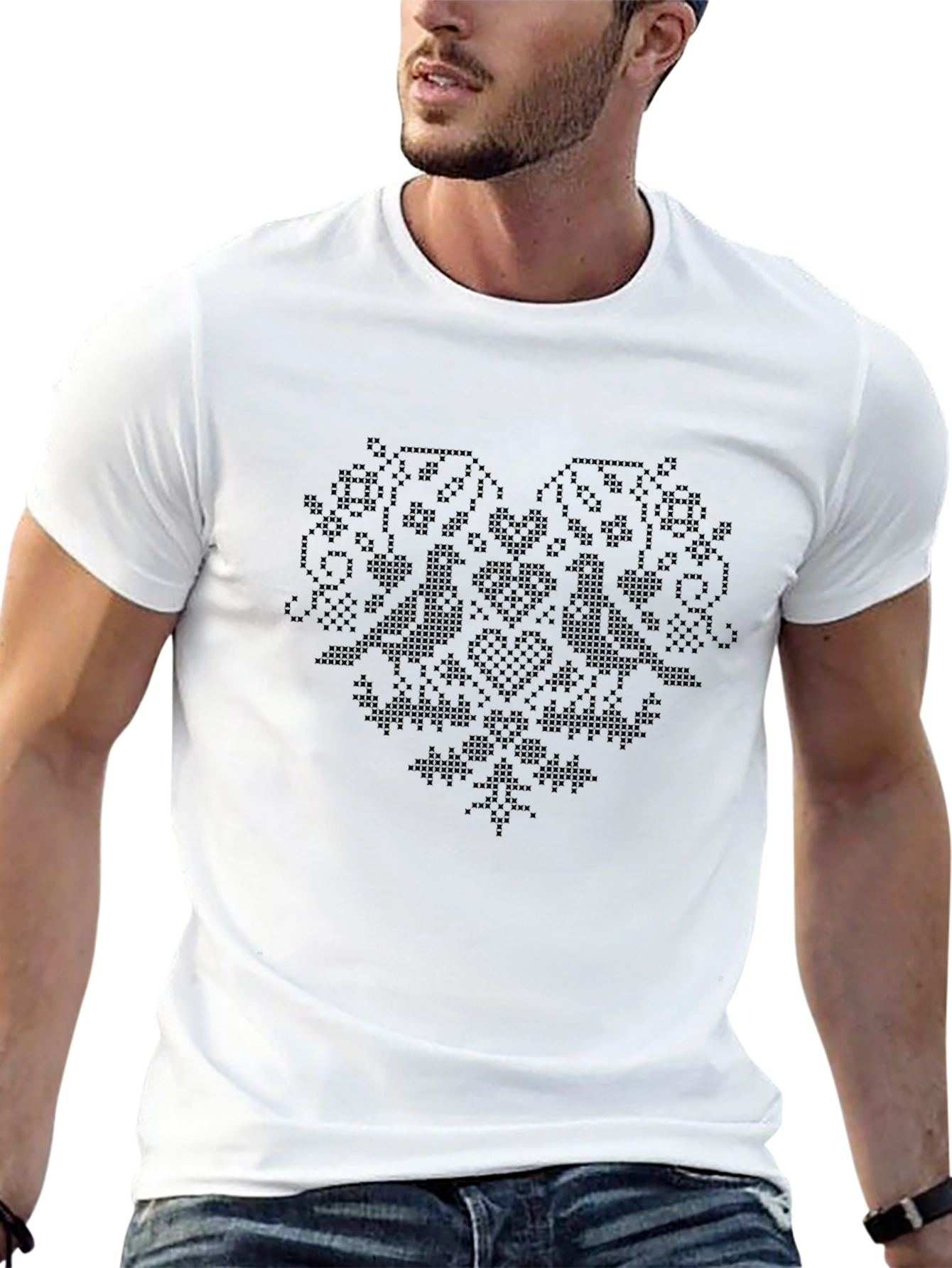Embroidered Heart Graphic Tee - Unisex Black T-Shirt