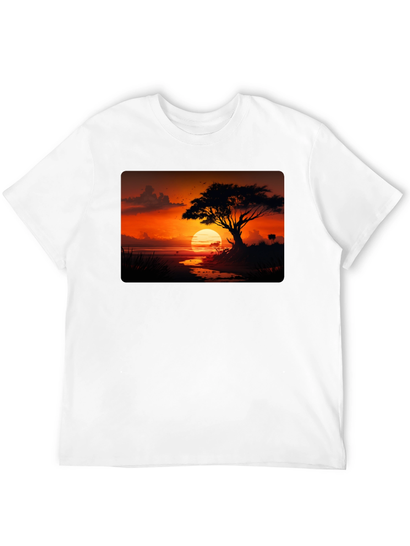 Sunset Tree Graphic Tee - Black Cotton Blend Shirt
