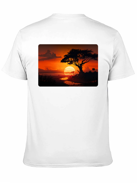 Sunset Tree Graphic Tee - Black Cotton Blend Shirt