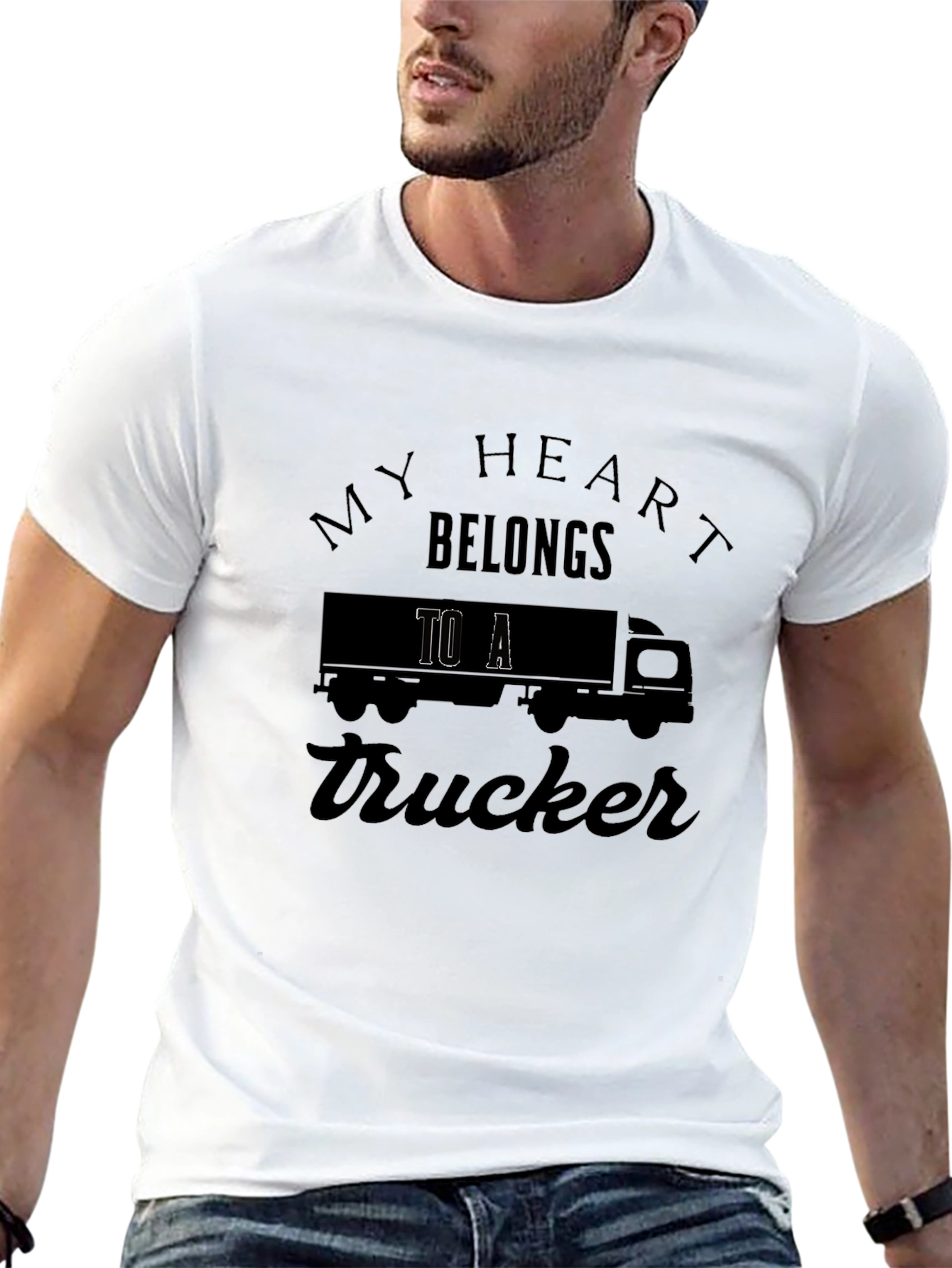 My Heart Belongs to a Trucker Black T-Shirt
