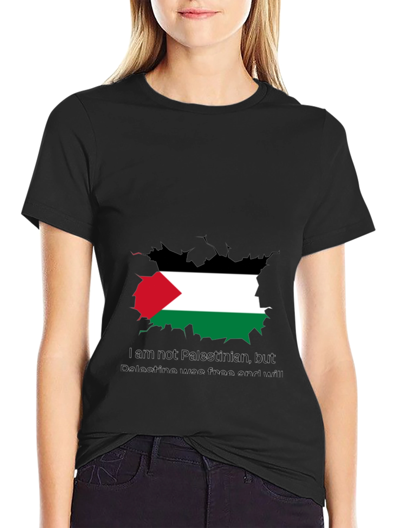 Palestine Free T-Shirt - Black Crew Neck