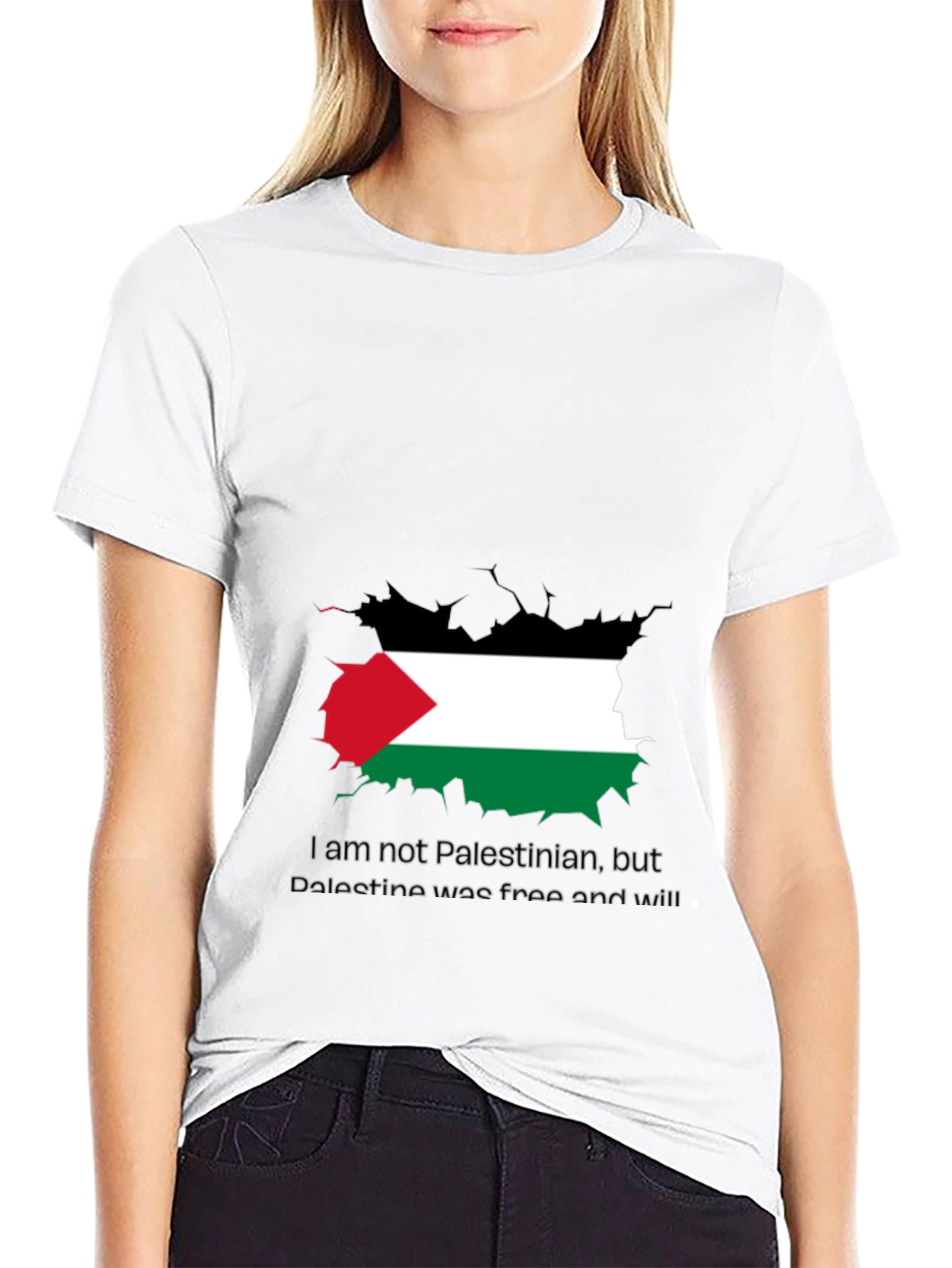 Palestine Free T-Shirt - Black Crew Neck