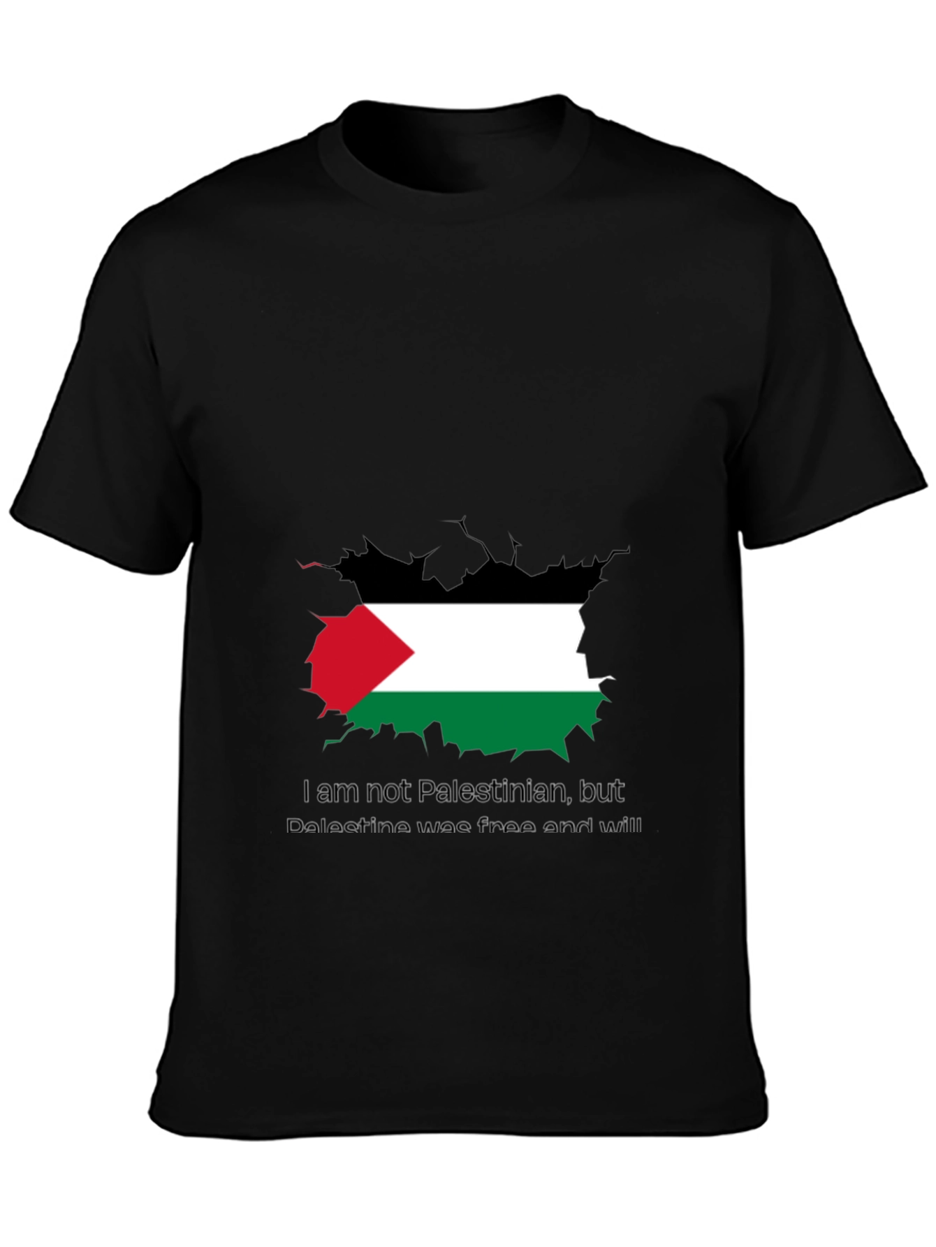 Palestine Free T-Shirt - Black Crew Neck