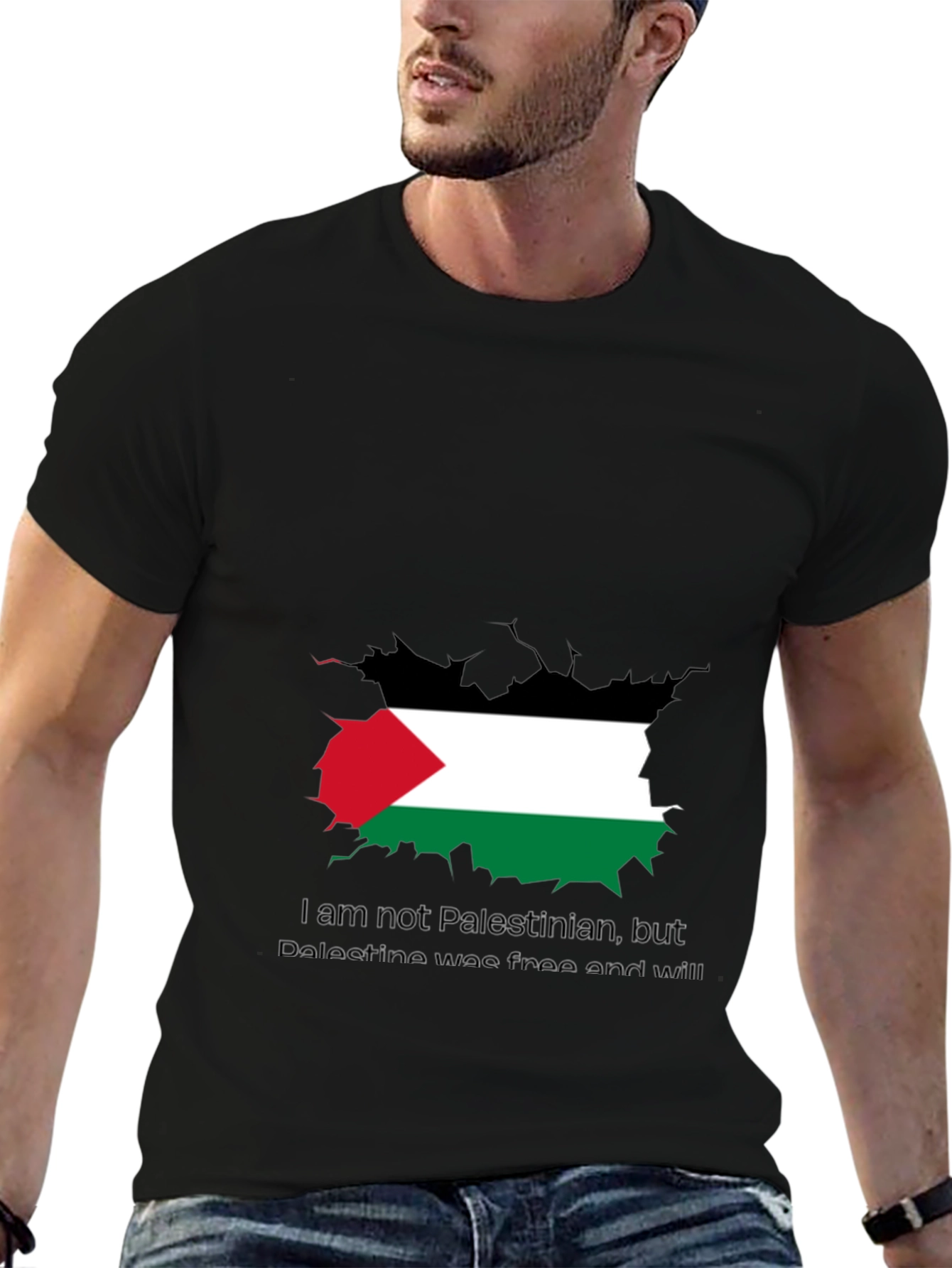 Palestine Free T-Shirt - Black Crew Neck