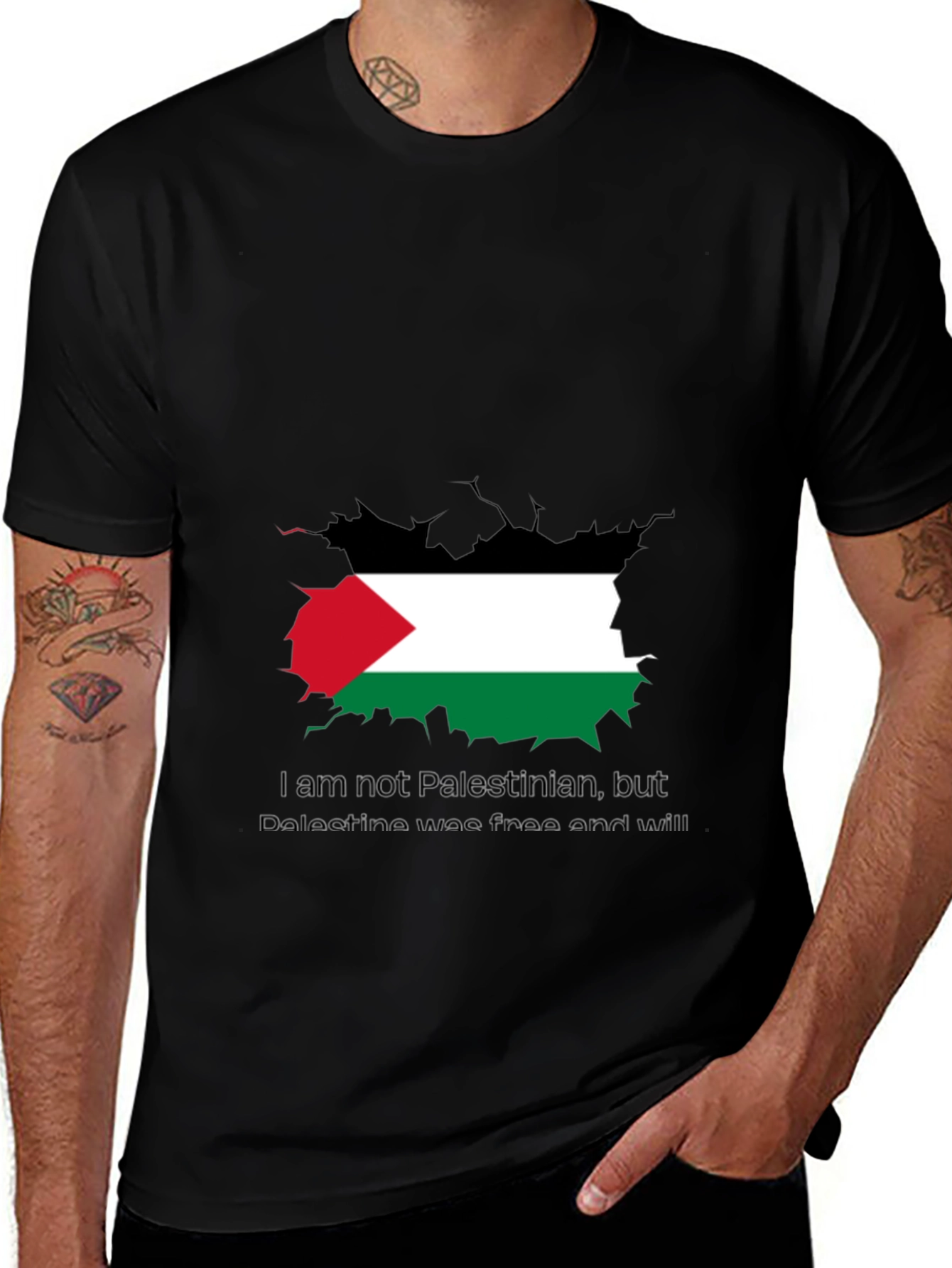 Palestine Free T-Shirt - Black Crew Neck