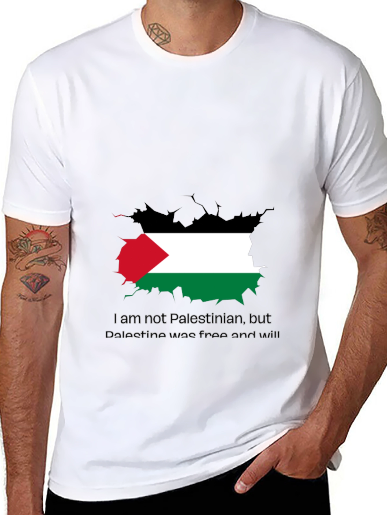 Palestine Free T-Shirt - Black Crew Neck