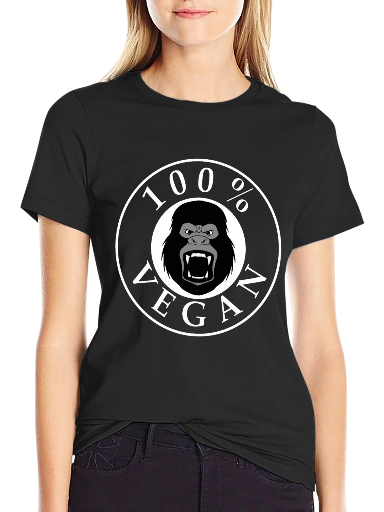 100% Vegan Gorilla Graphic Tee - Black