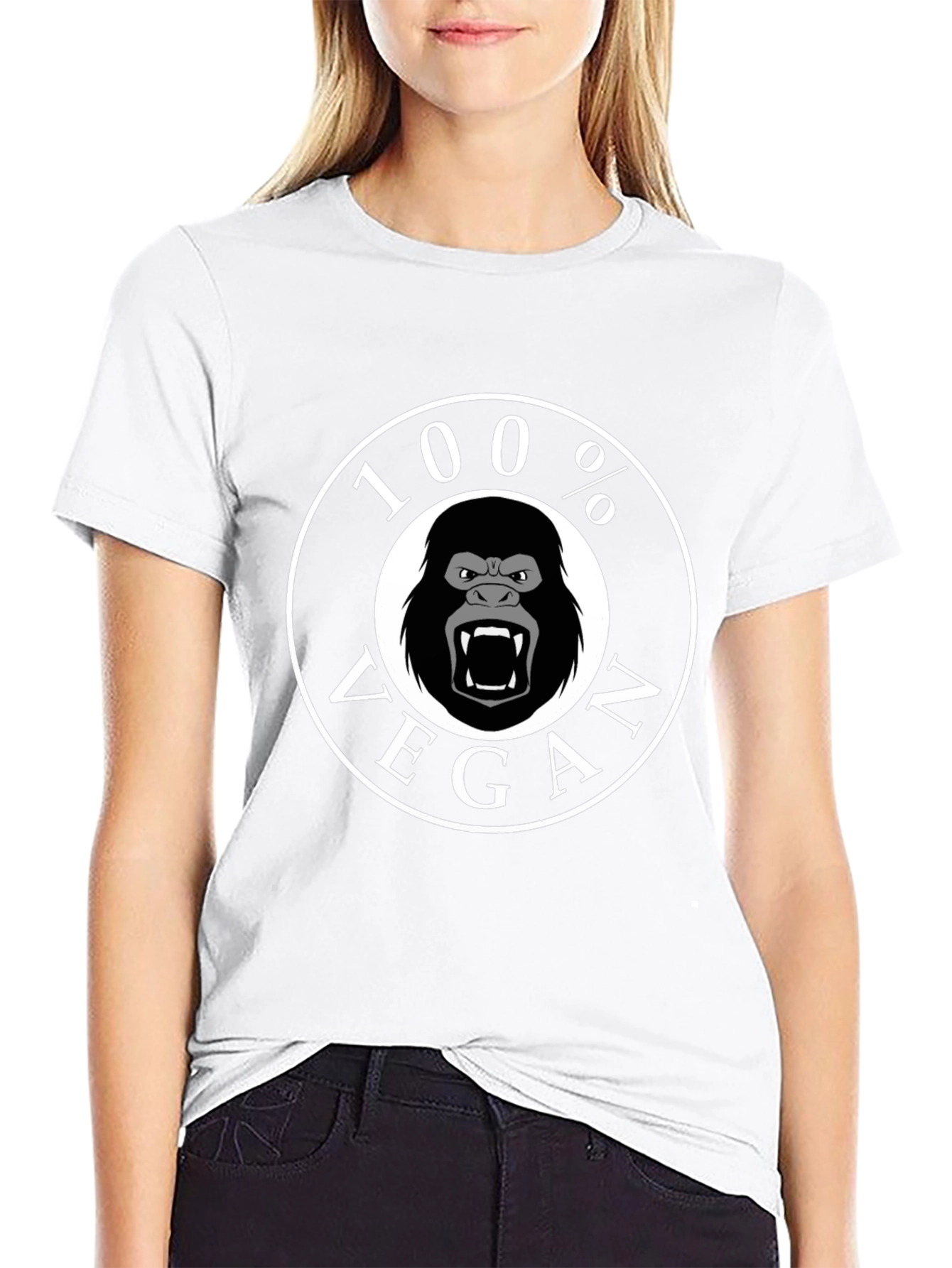 100% Vegan Gorilla Graphic Tee - Black