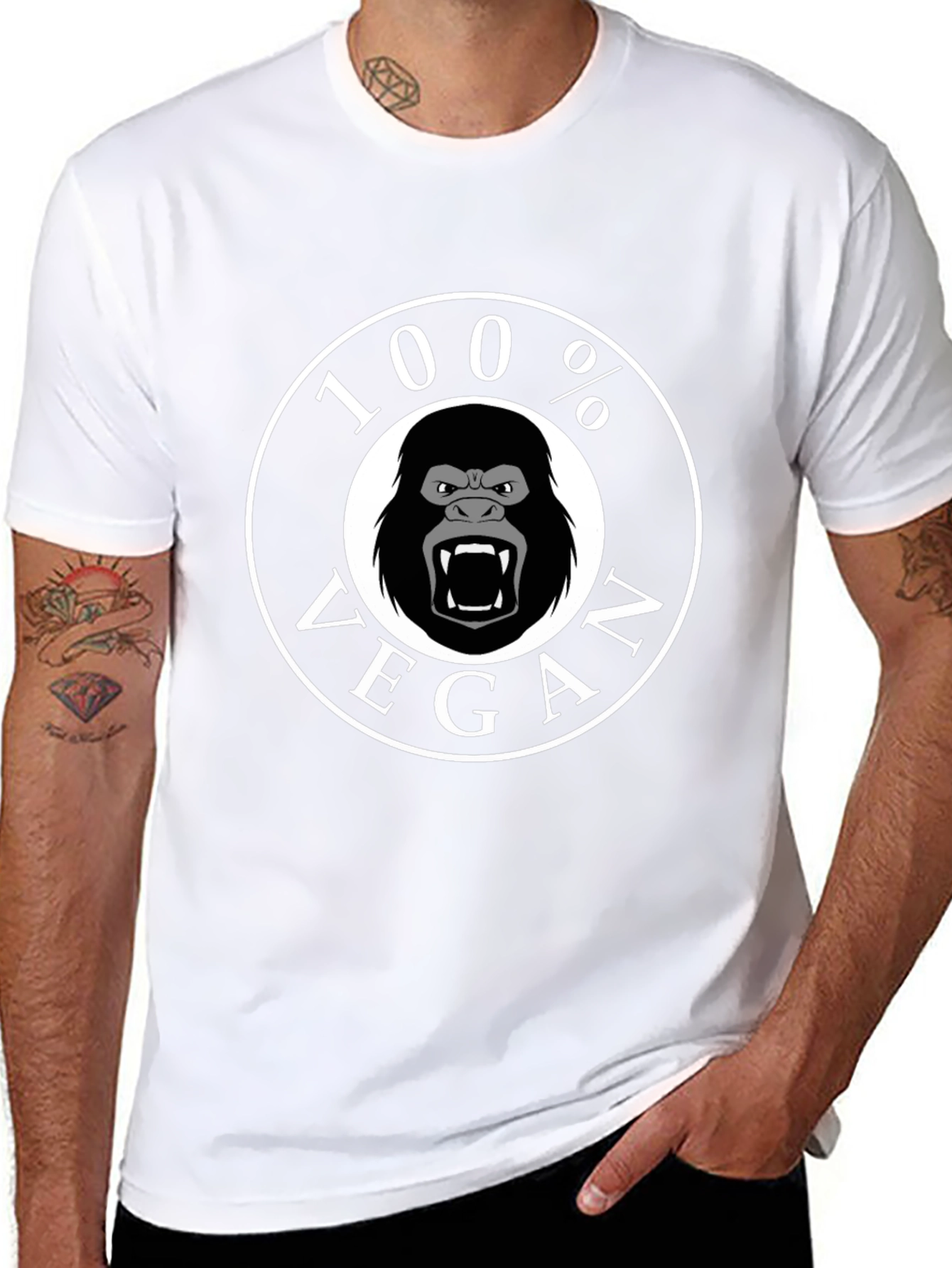 100% Vegan Gorilla Graphic Tee - Black