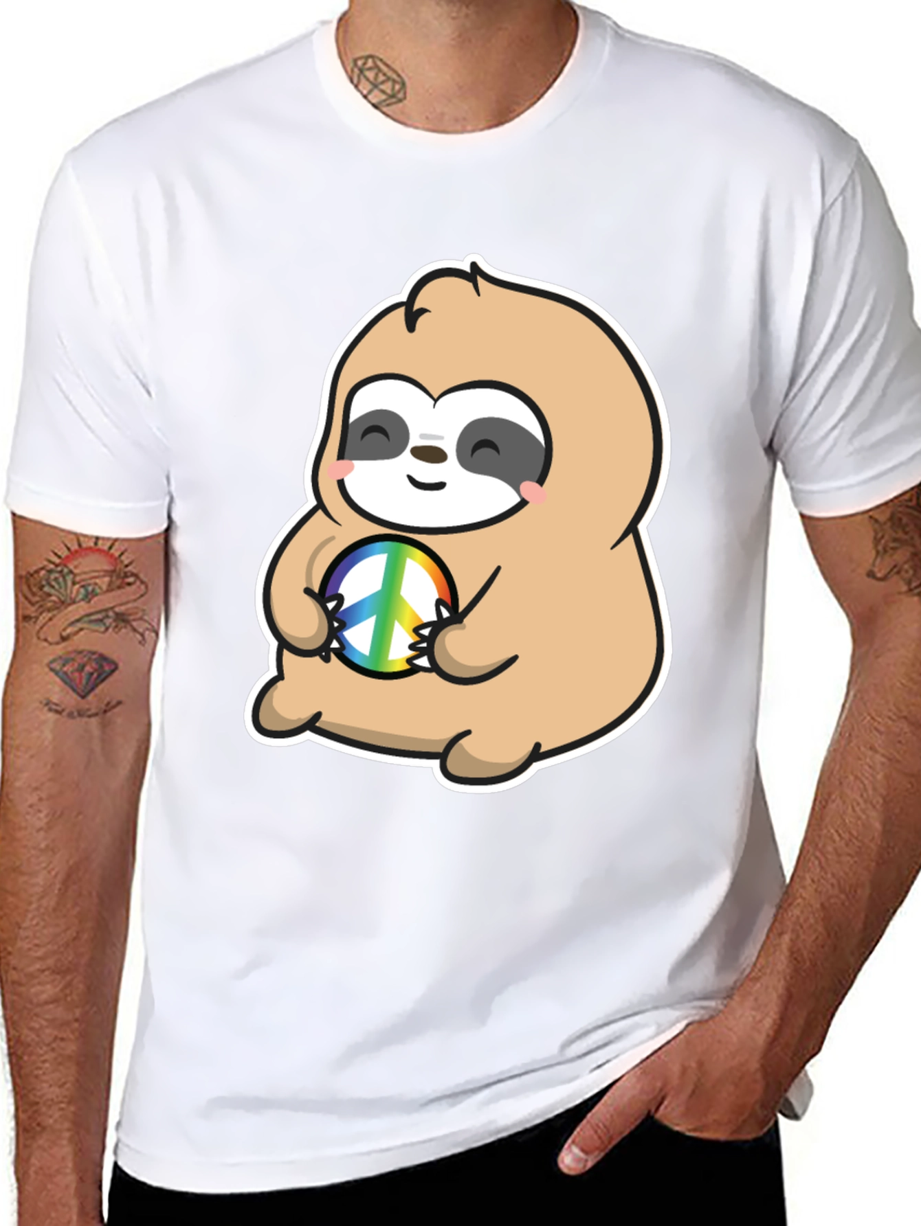 Sloth Peace Sign Graphic T-Shirt