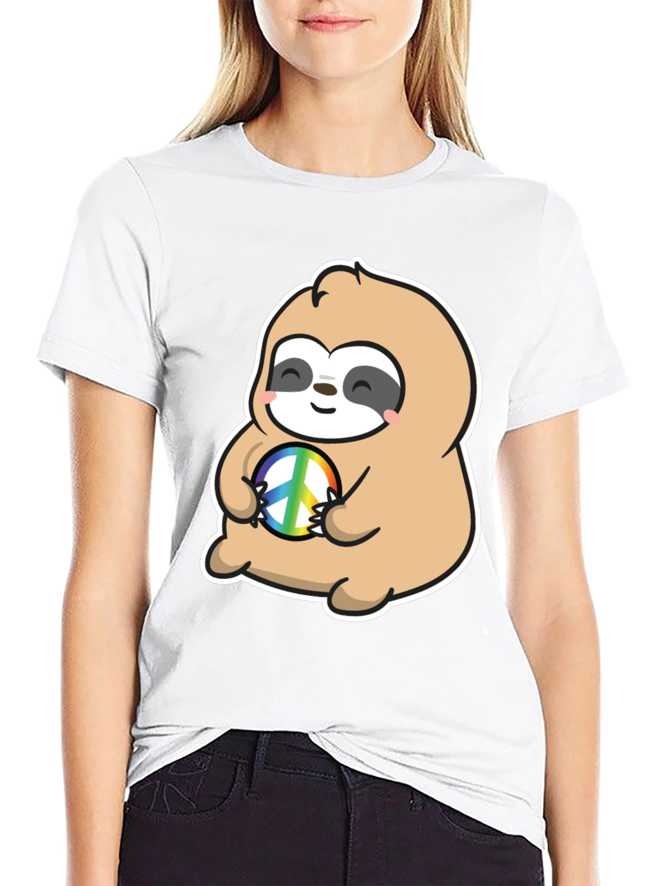 Sloth Peace Sign Graphic T-Shirt