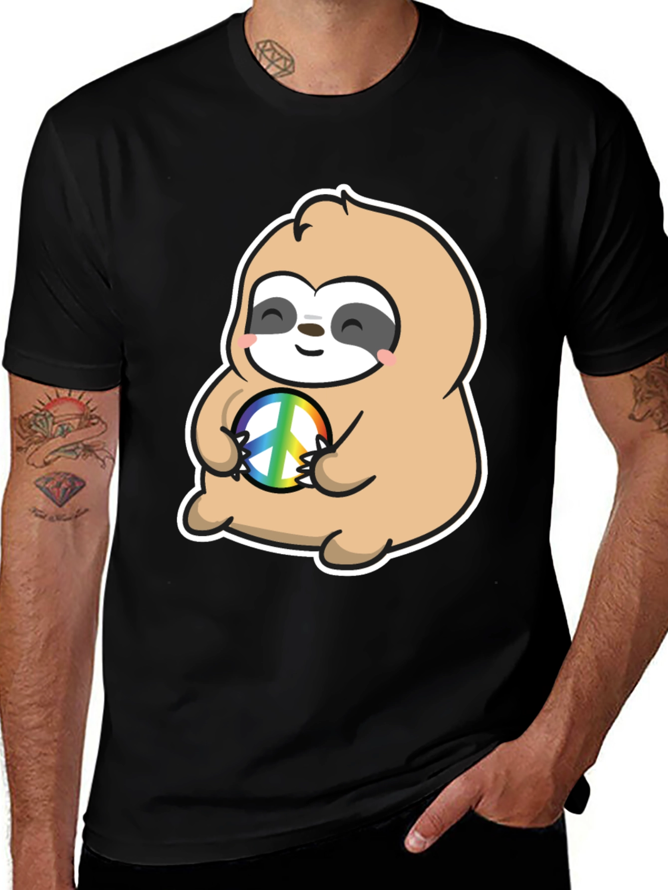 Sloth Peace Sign Graphic T-Shirt